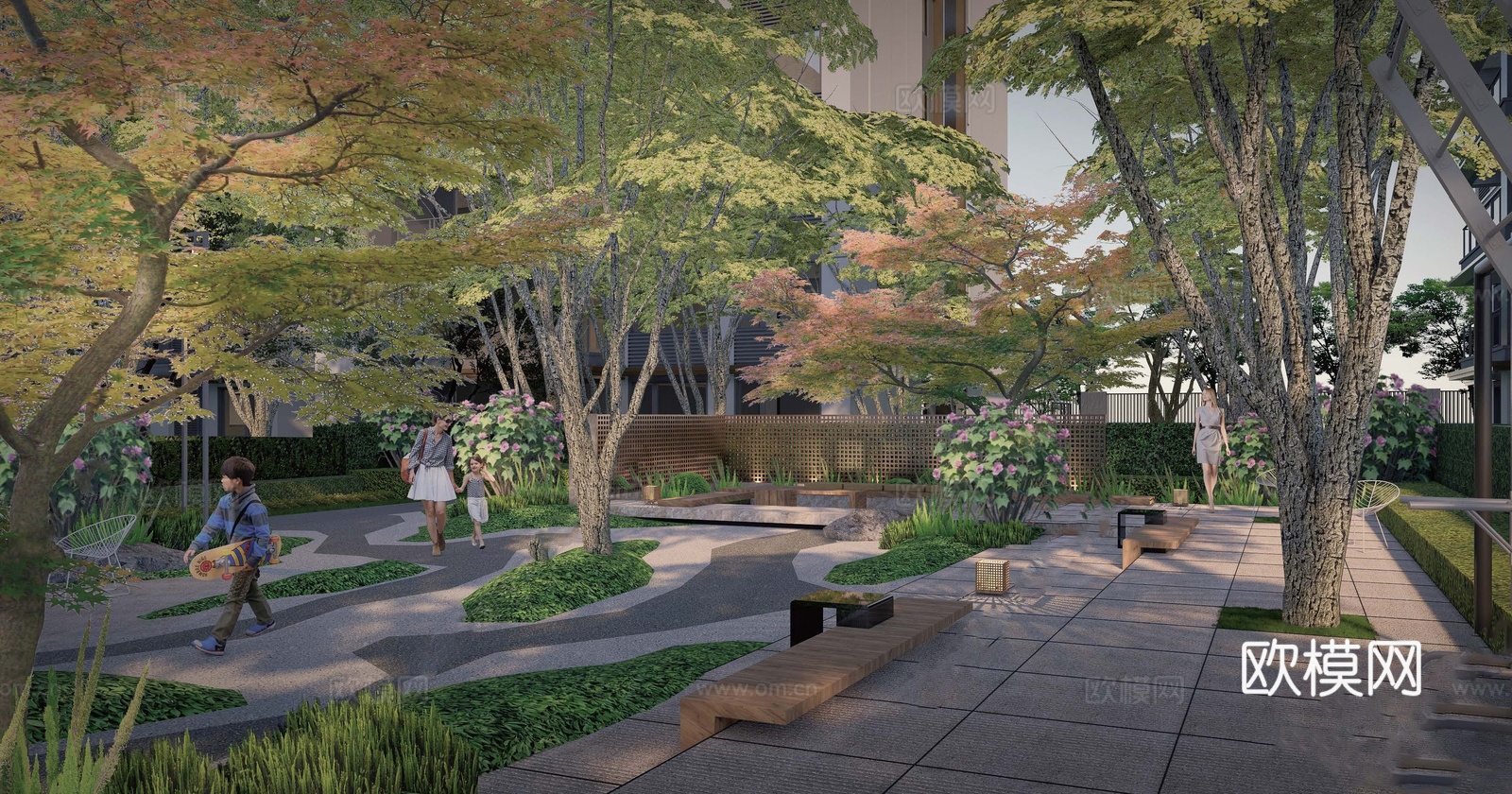 现代公园景观 林下空间 户外座椅 园林景观su模型