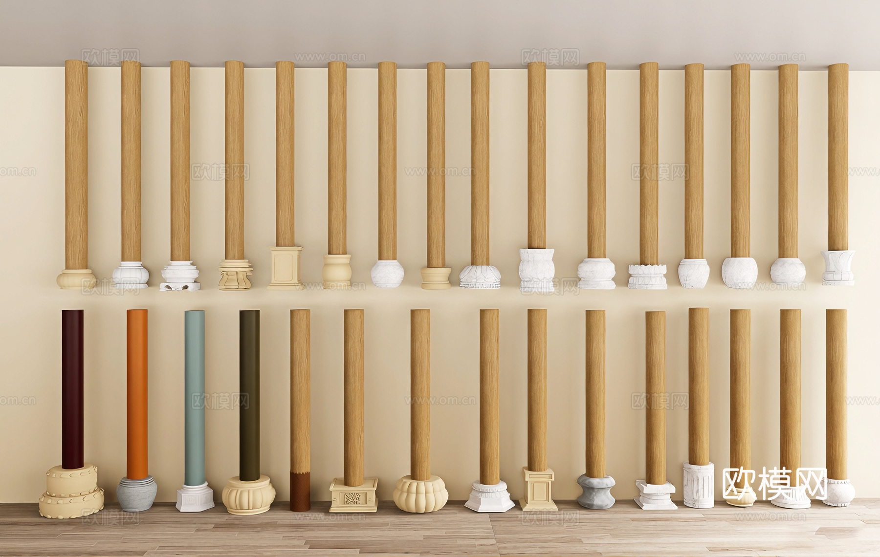 中式雕花柱础 柱头 柱脚 柱子底座su模型