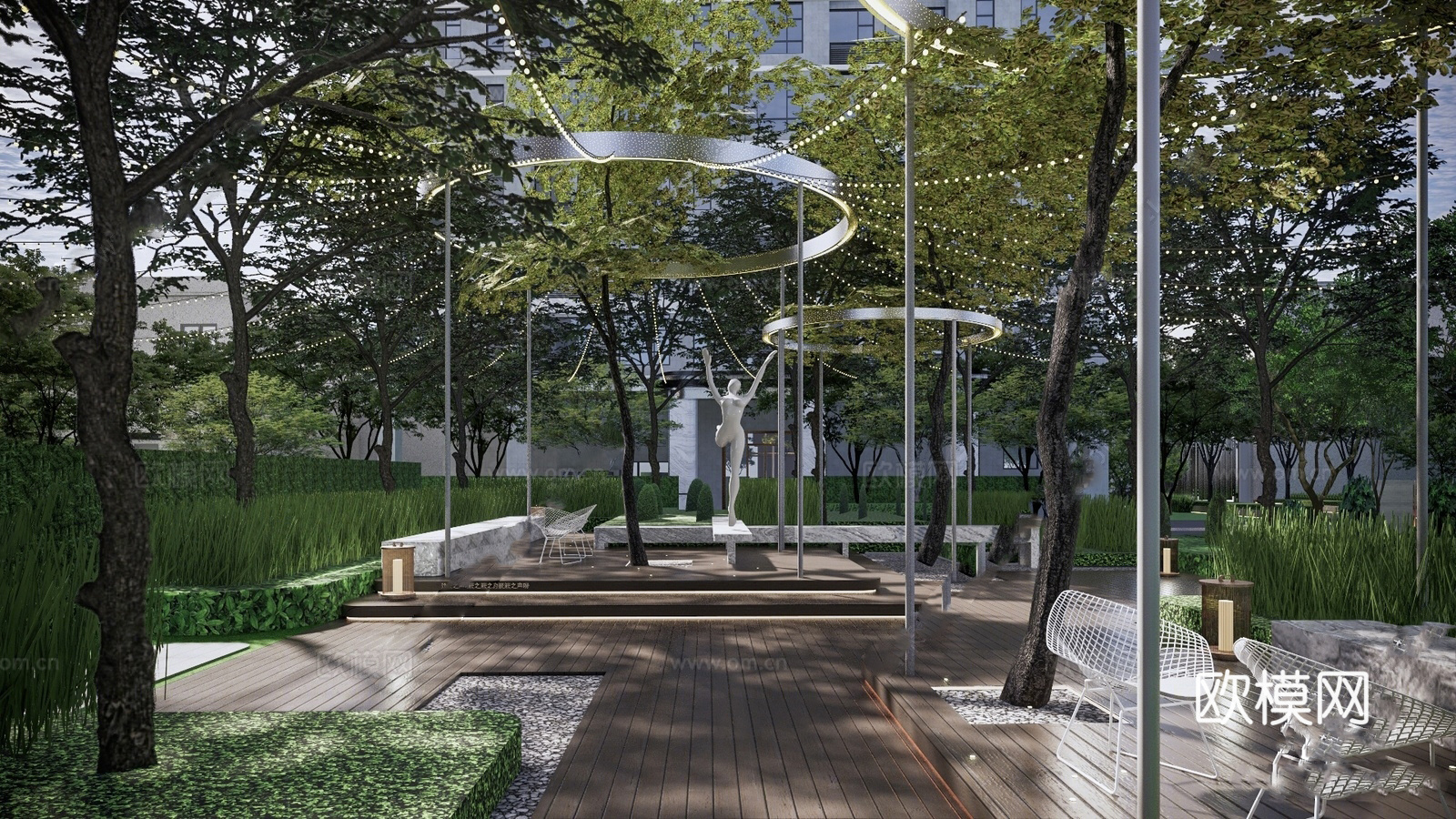 现代公园景观 林下空间 户外座椅su模型