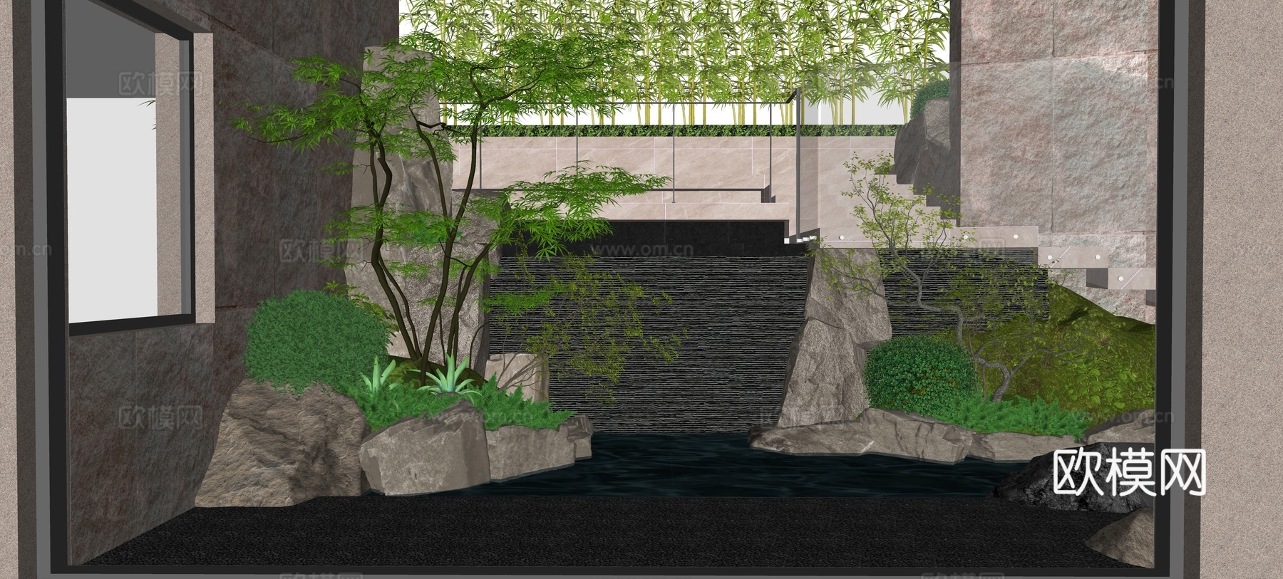 景石流水景墙su模型