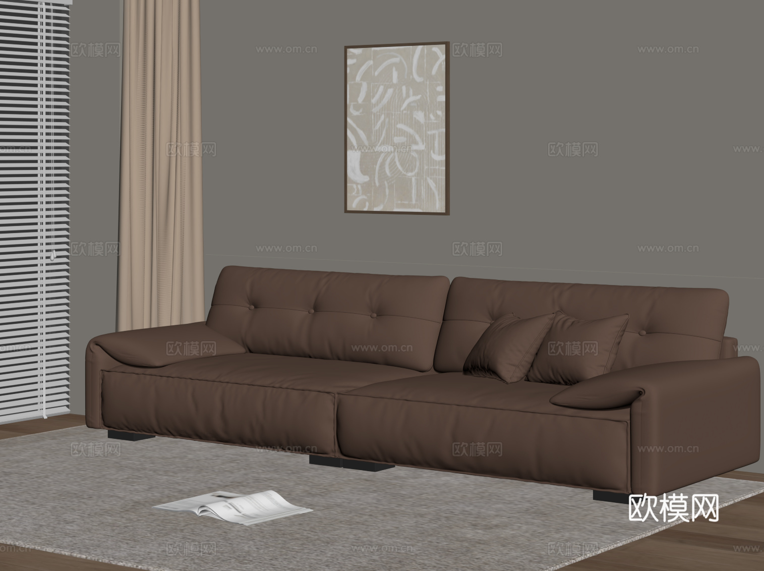 现代多人沙发 皮革休闲沙发su模型