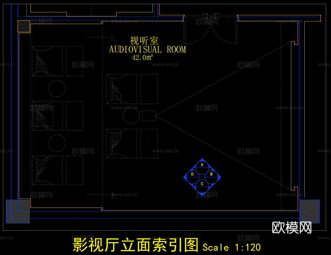 影视厅墙面节点 影视厅平立面图 墙面布局 墙面节点cad施工图