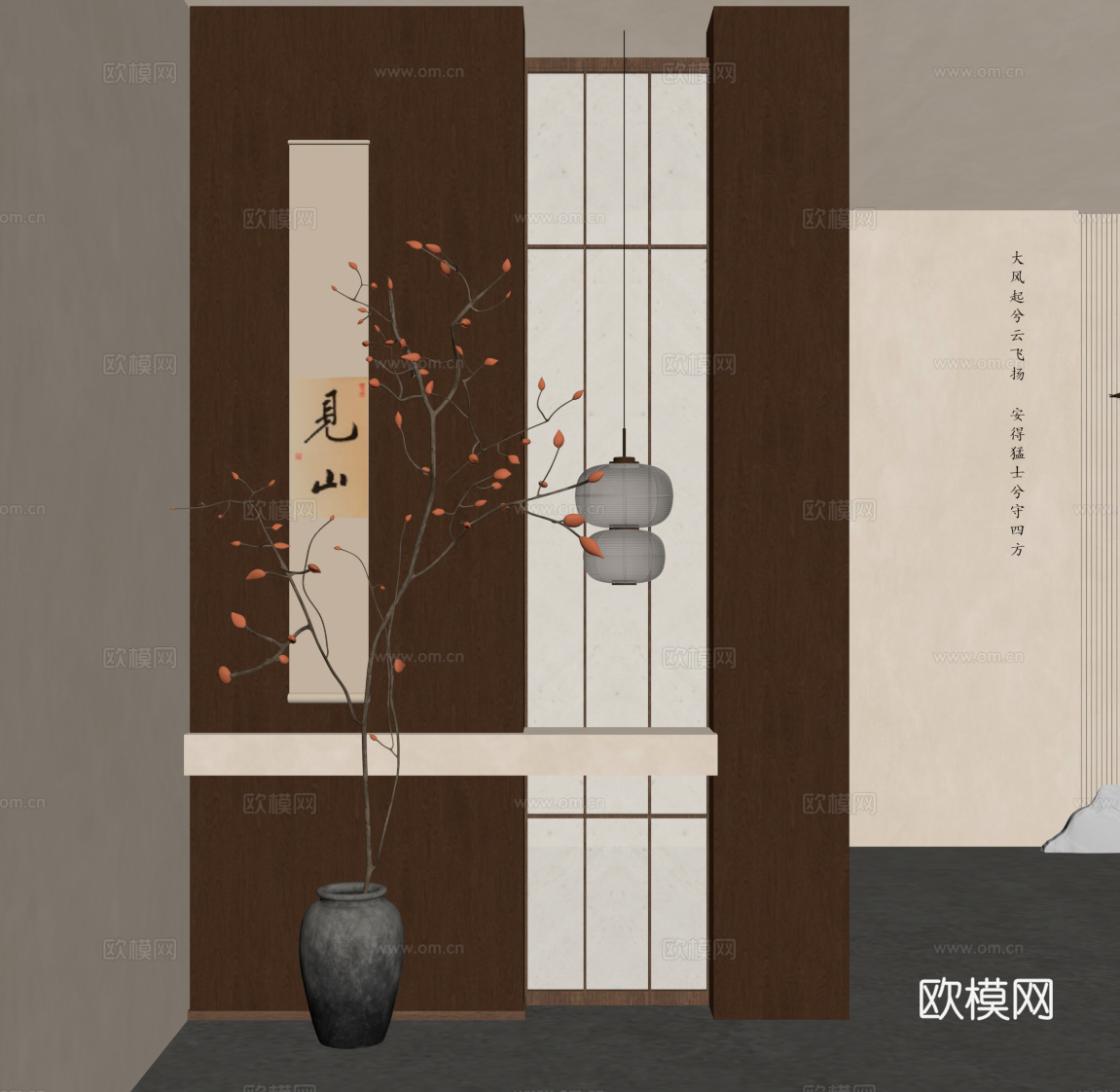 新中式玄关隔断su模型