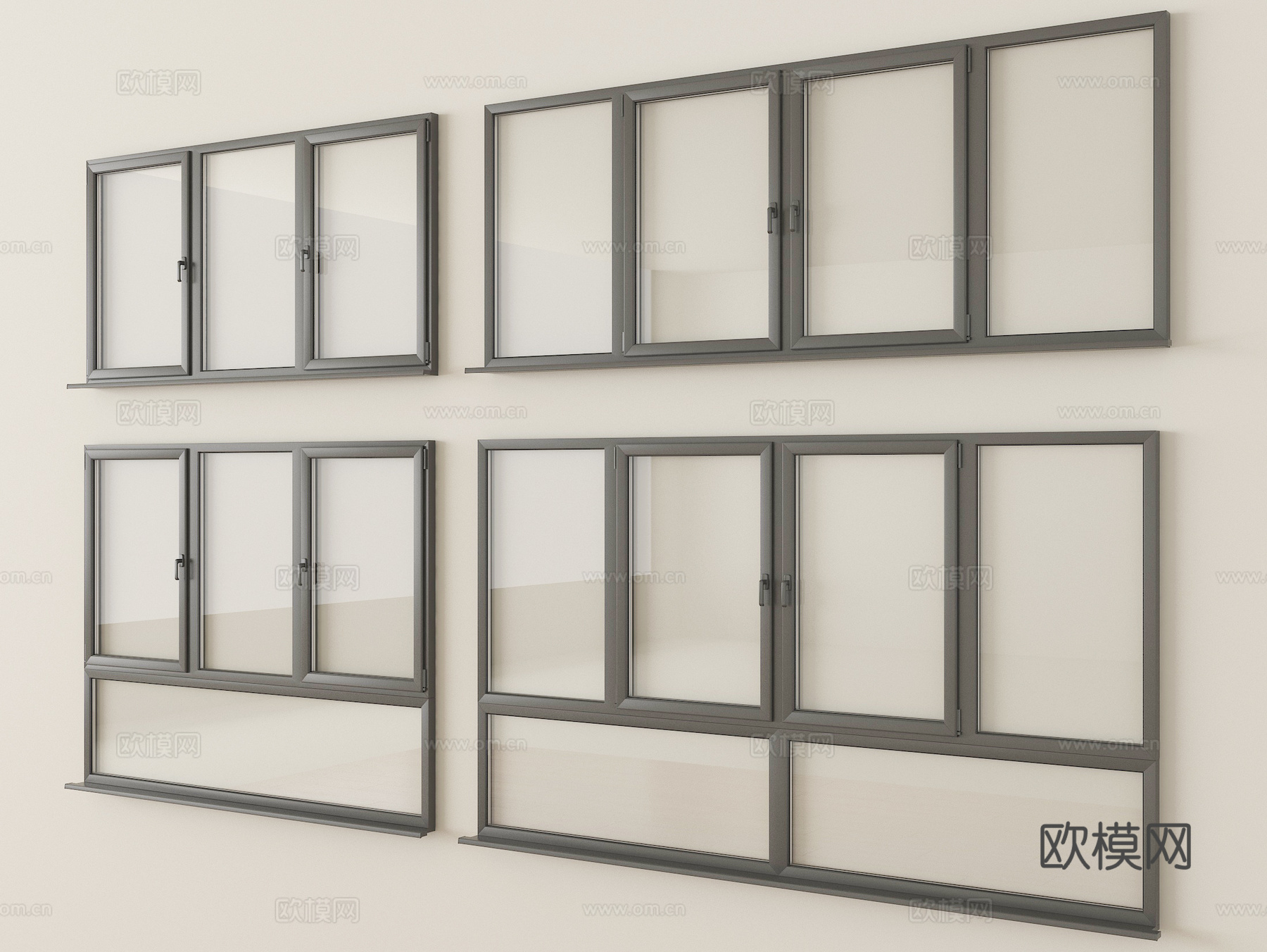 现代窗组合 平开窗 落地窗 阳台窗su模型