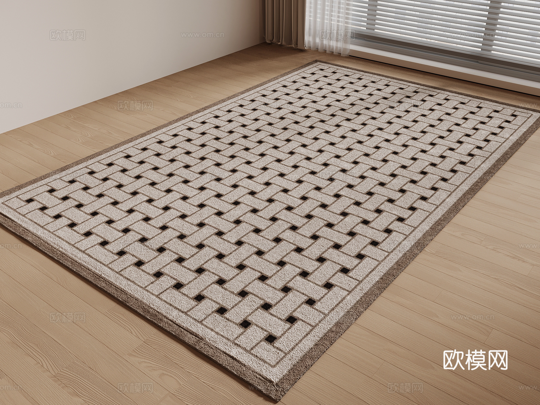 现代中古风地毯 方形地毯su模型