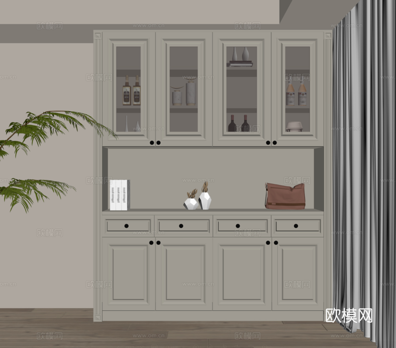 法式奶油风酒柜 餐边柜su模型
