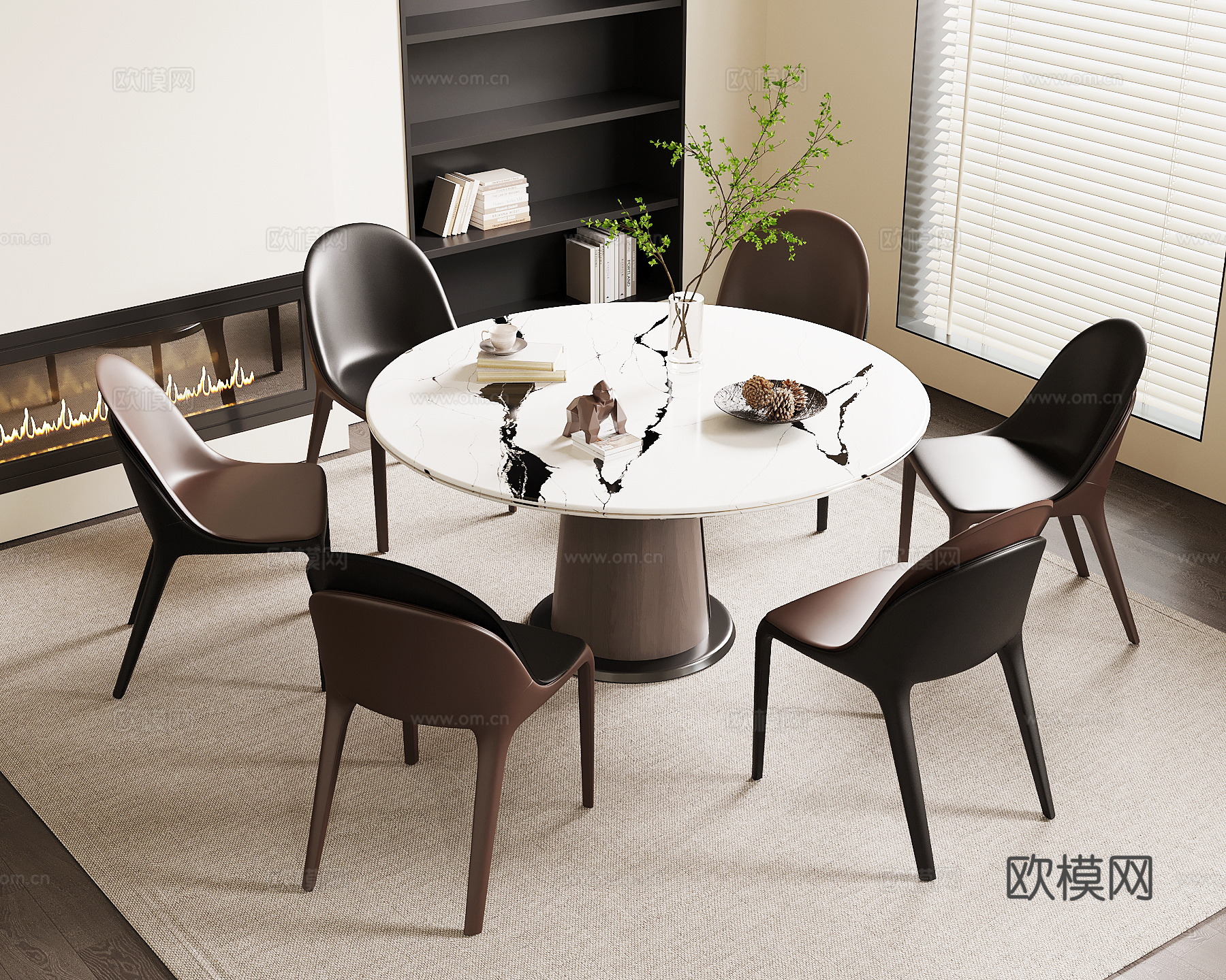现代意式餐桌椅 圆桌su模型