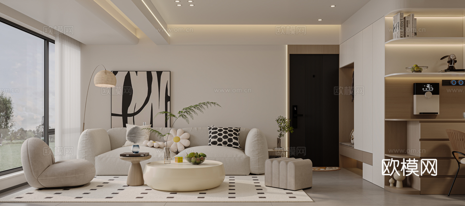 奶油风 样板间 最新全套施工图 效果图合集cad施工图