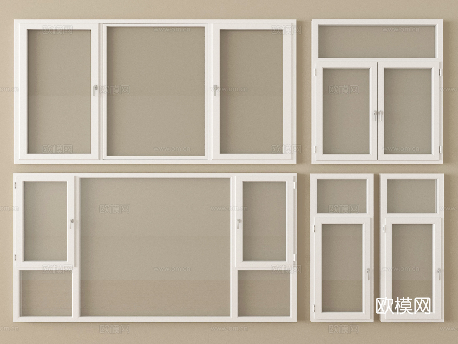 现代窗组合 平开窗 落地窗 阳台窗su模型