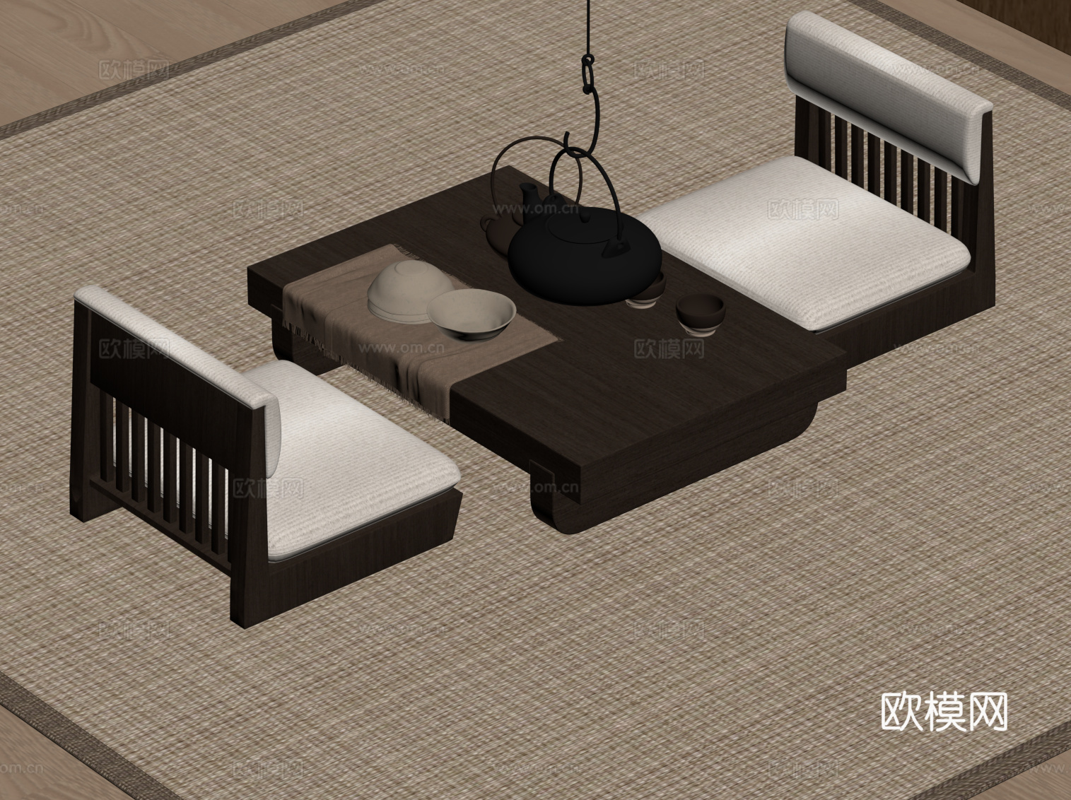 新中式茶桌椅 小茶台su模型