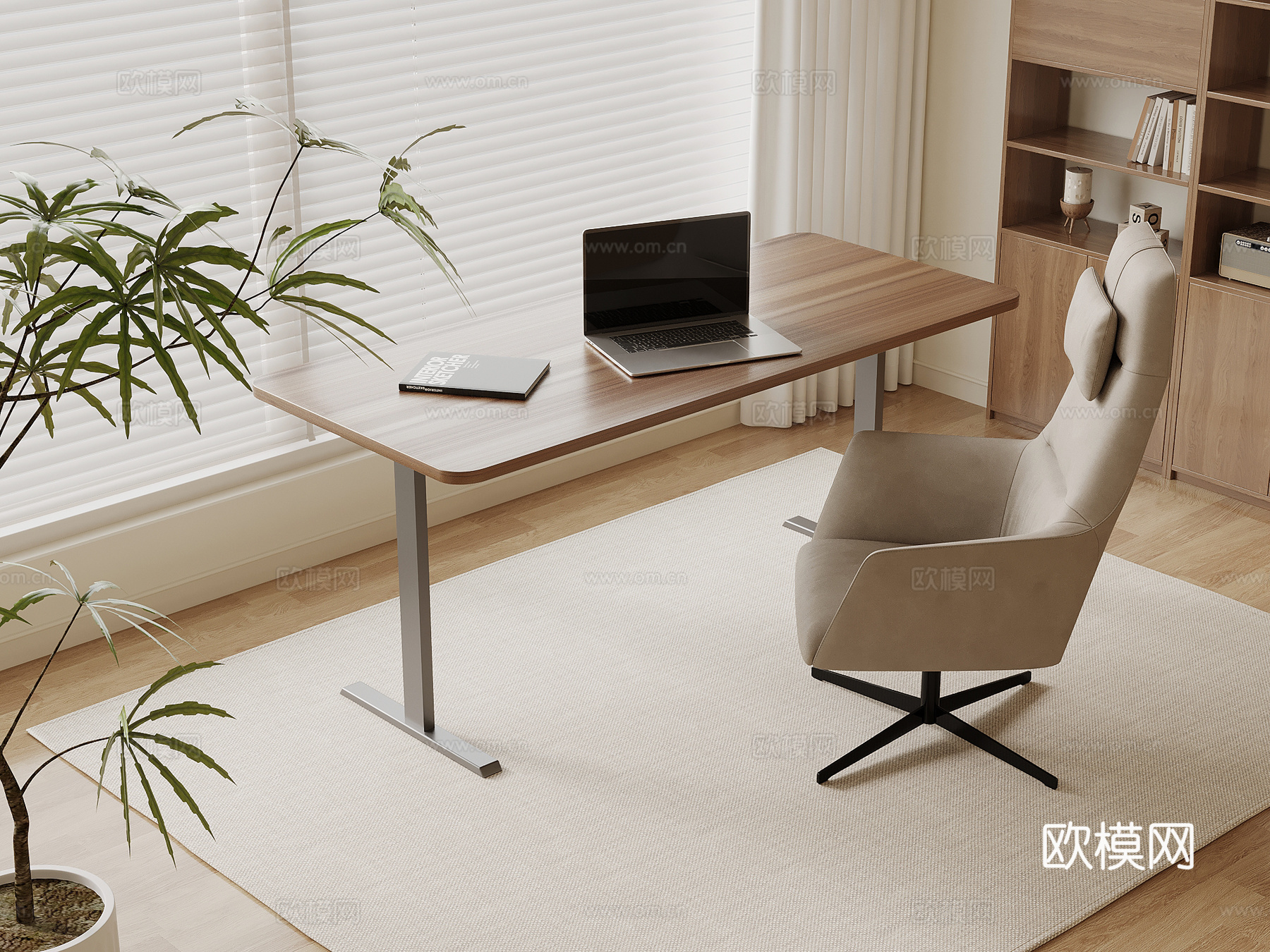 现代奶油风书桌椅 学习桌椅su模型