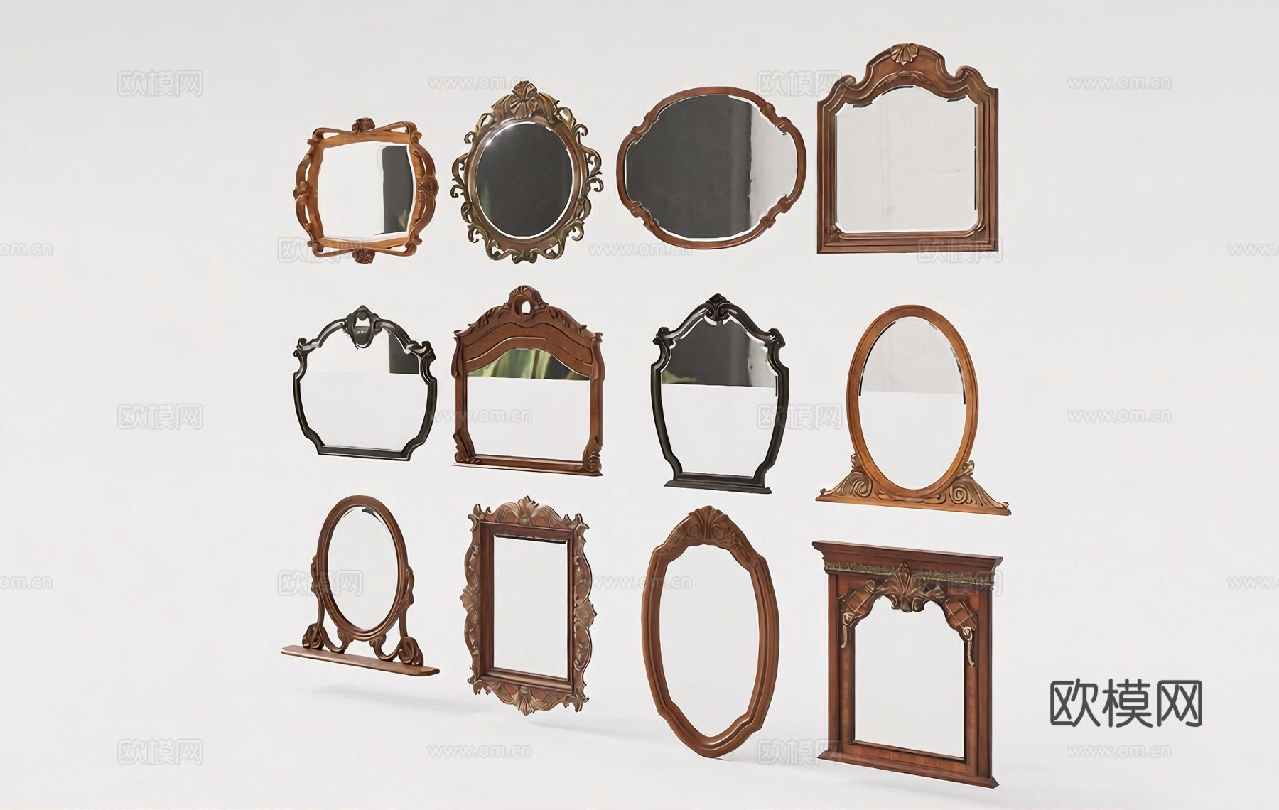 欧式古典镜子 复古镜  法式镜子 美式乡村镜子  轻奢镜子su模型