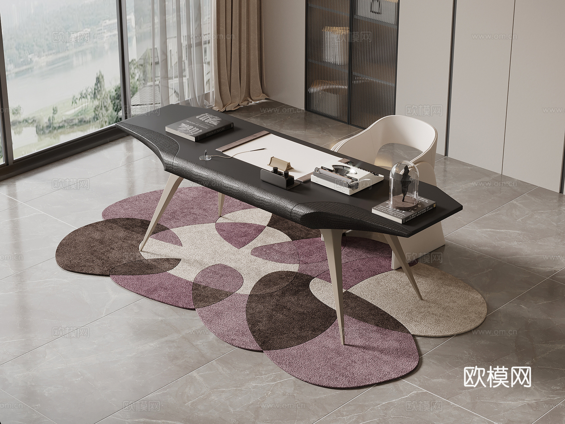 现代简约书桌椅 办公桌椅su模型