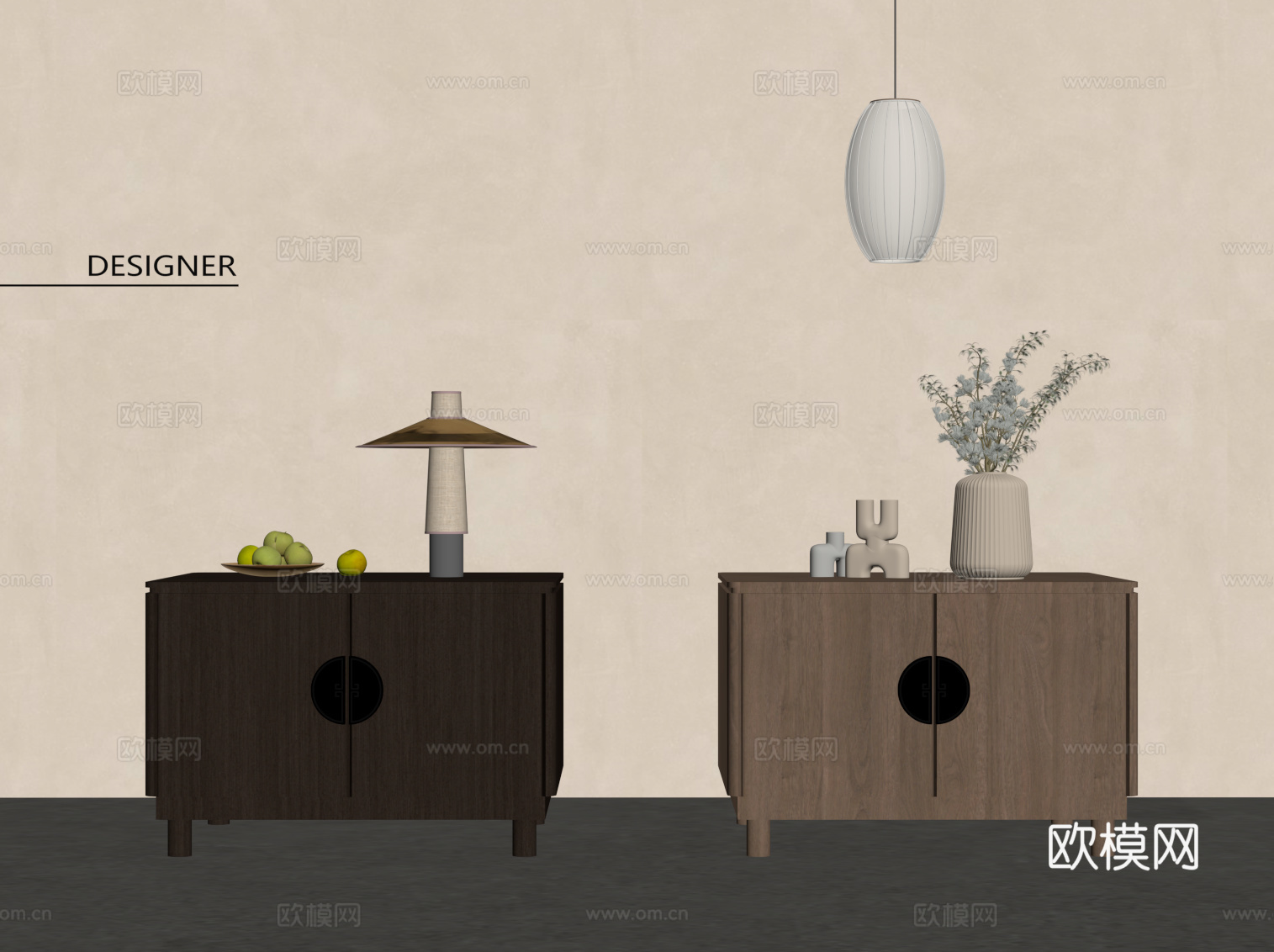 新中式床头柜 边柜 矮柜su模型