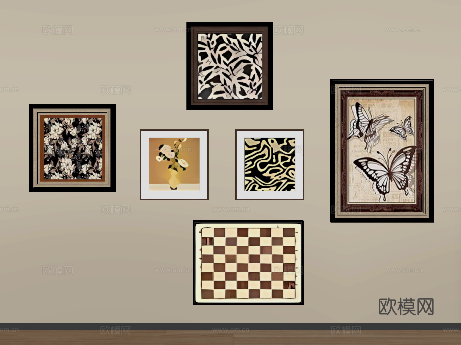 中古风装饰画 挂画su模型