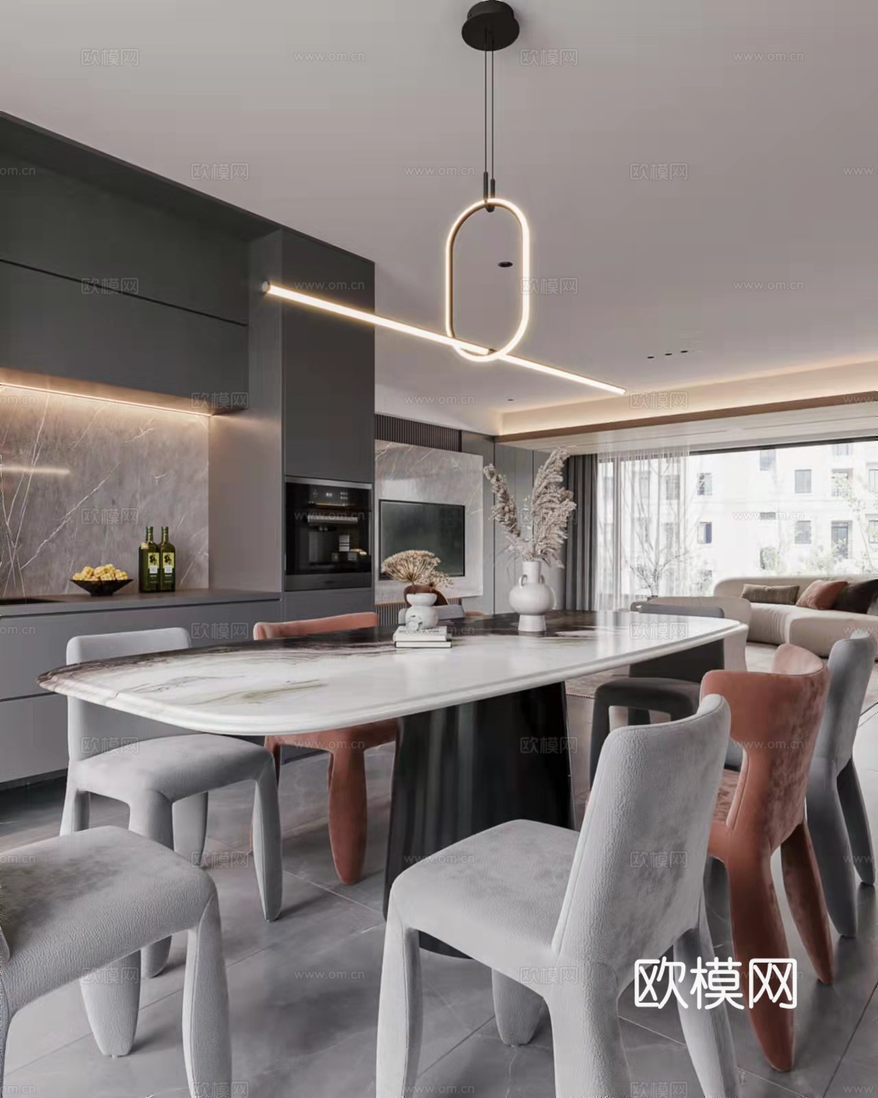 轻奢大平层 样板间 最新全套施工图 效果图合集cad施工图下载（渲染图3）