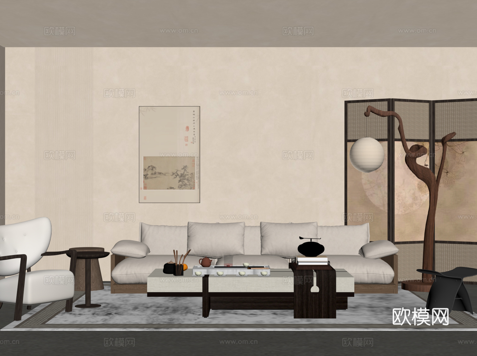 宋式风沙发茶几组合su模型