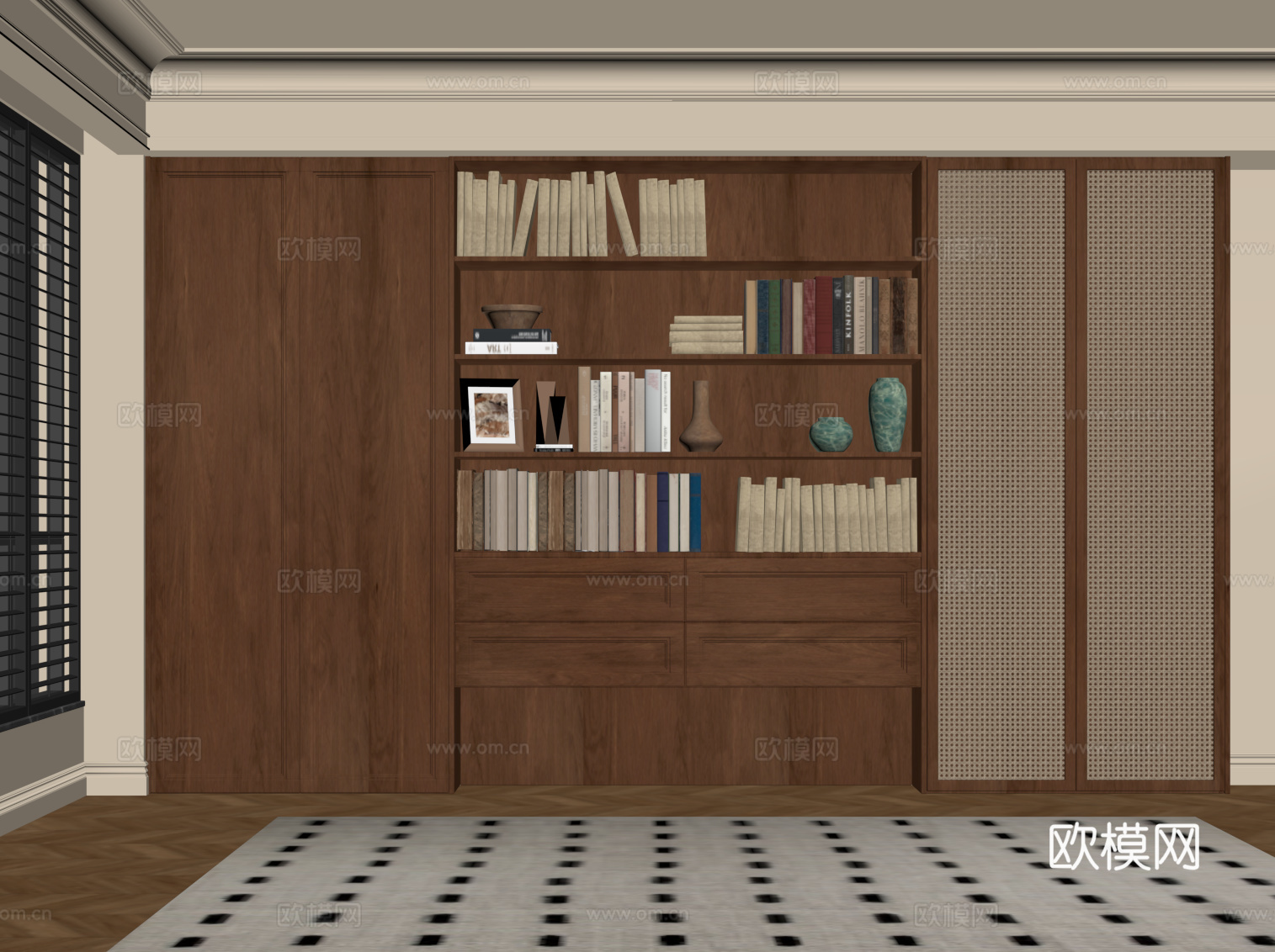 中古风书柜su模型