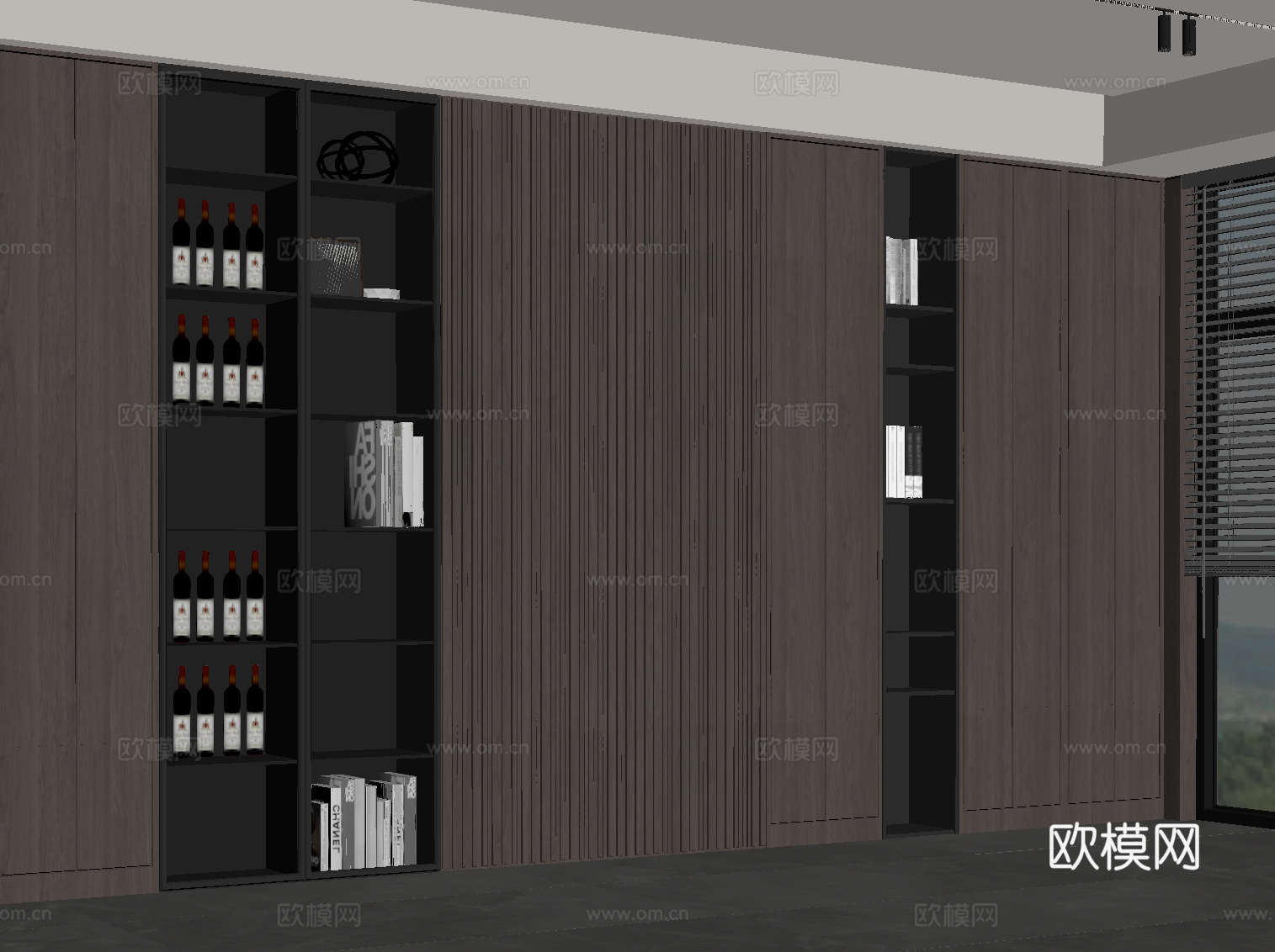 现代意式书柜 酒柜 置物柜su模型