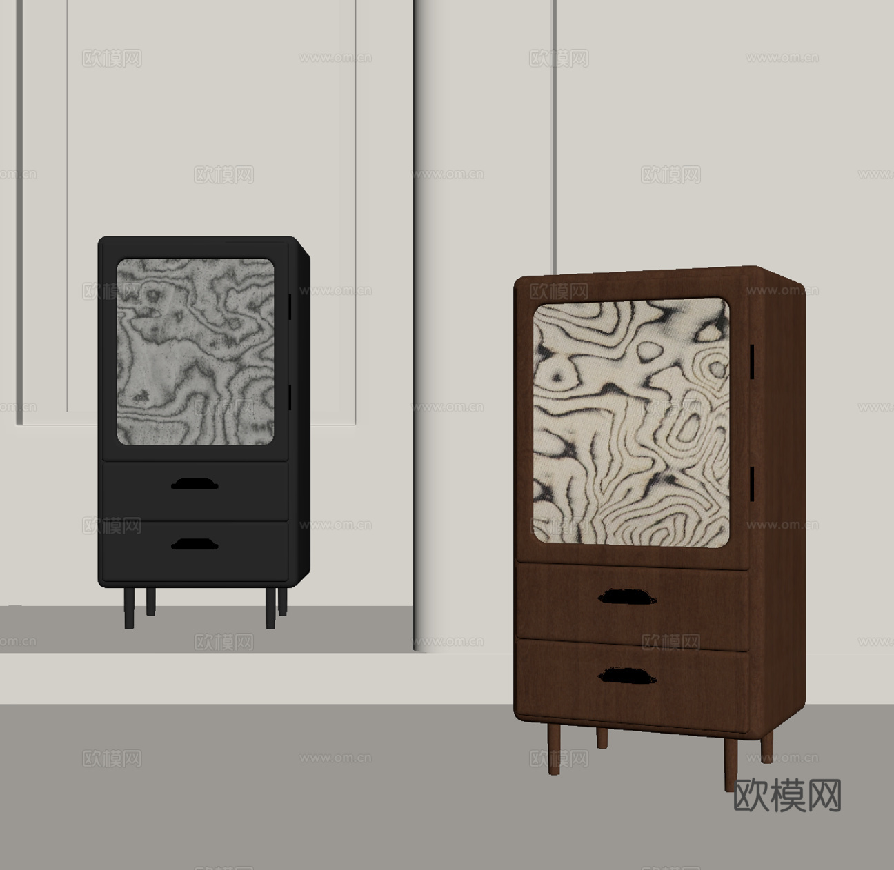 现代中古边柜 矮柜 斗柜su模型