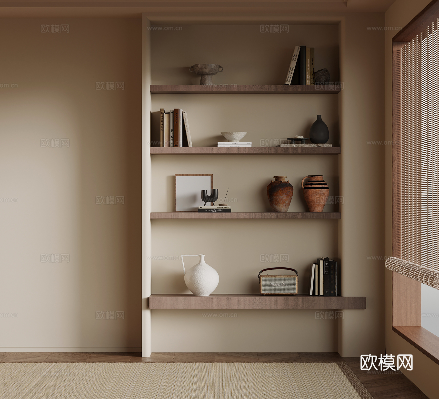 中古风置物架 书架su模型