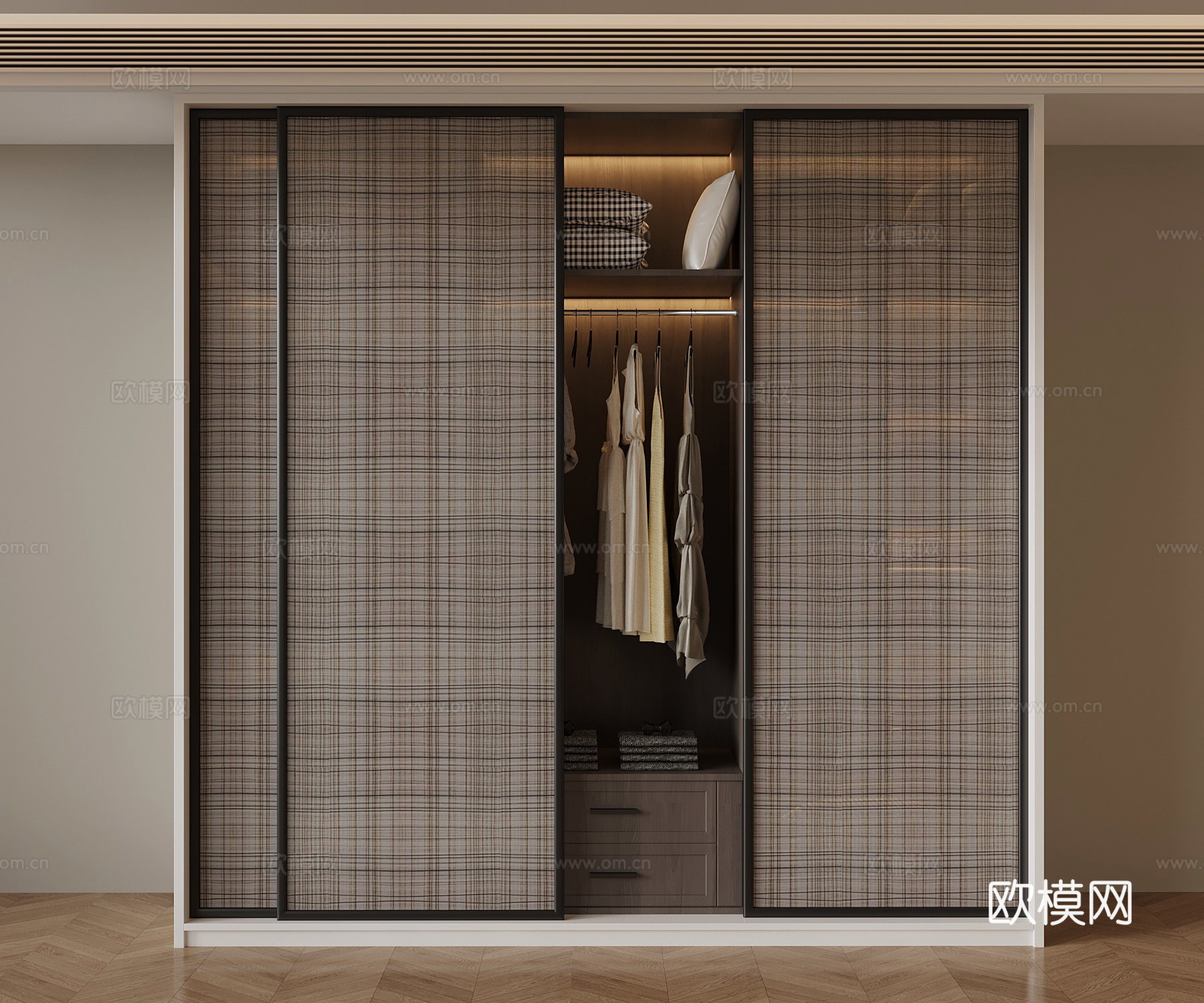 现代意式衣柜 玻璃衣柜su模型