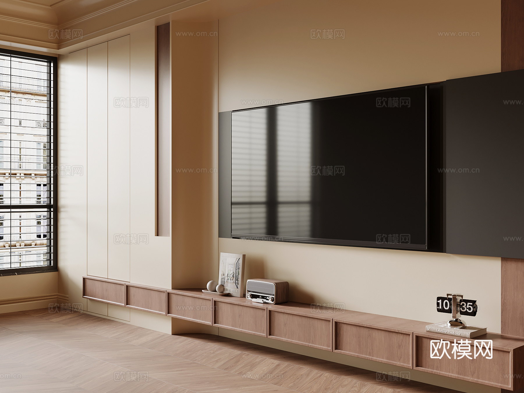 现代中古风背景墙 电视背景墙su模型