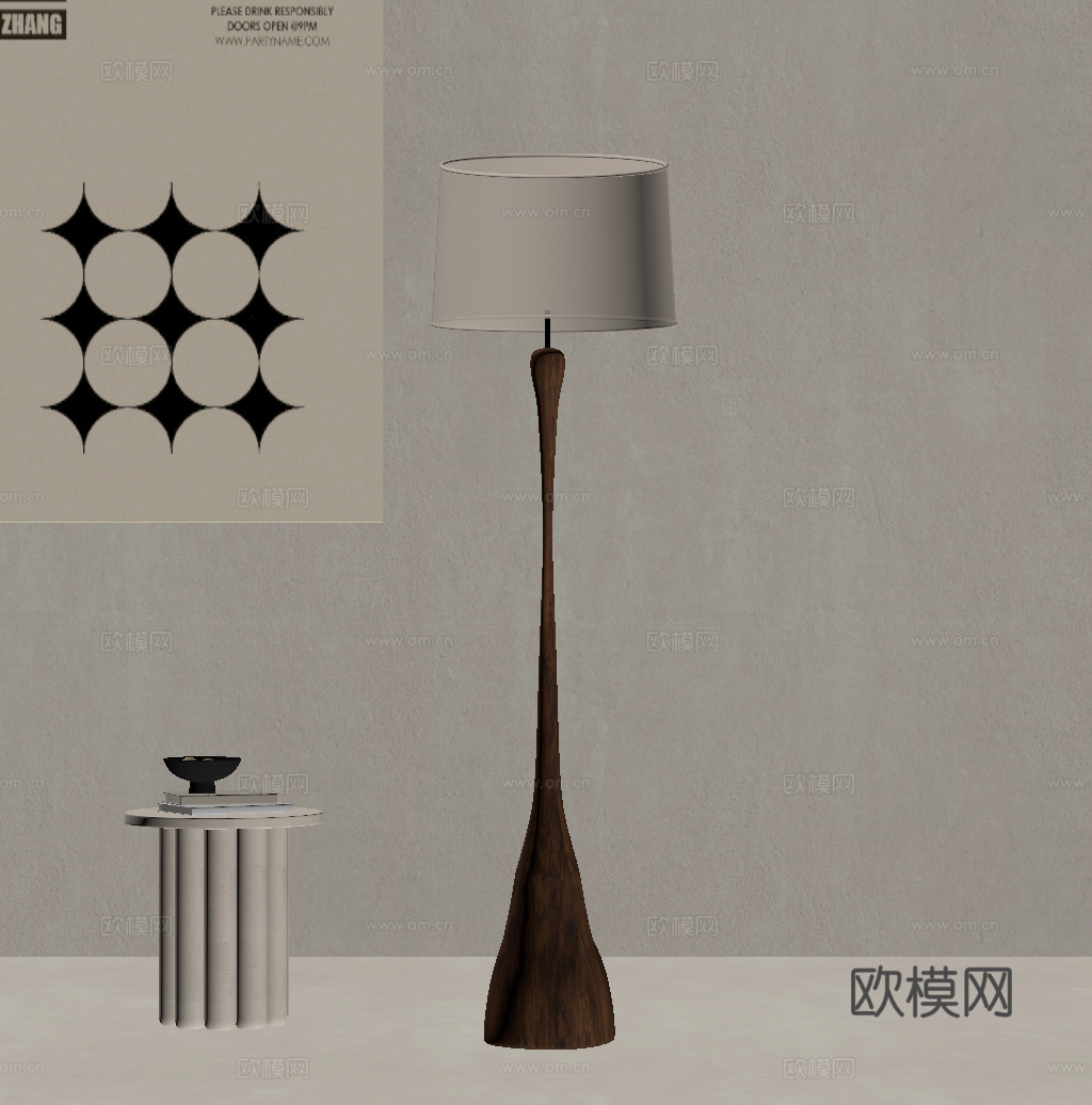 侘寂中古落地灯su模型