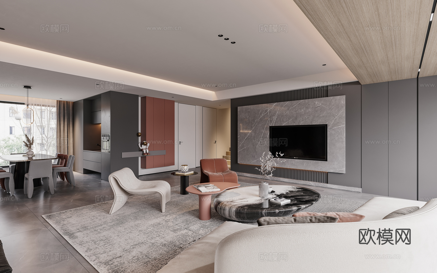 轻奢大平层 样板间 最新全套施工图 效果图合集cad施工图下载（渲染图8）