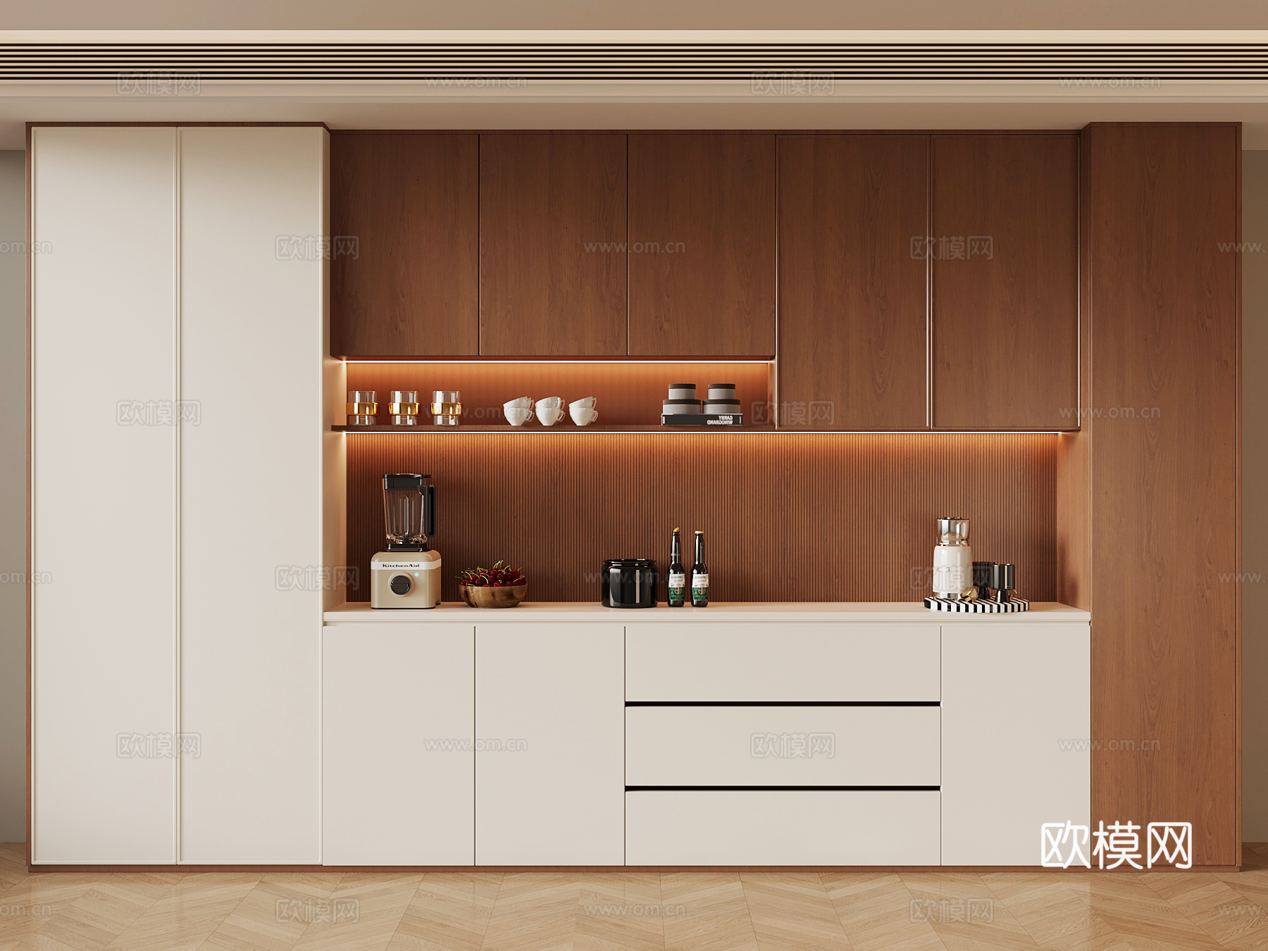 现代中古酒柜 餐边柜su模型