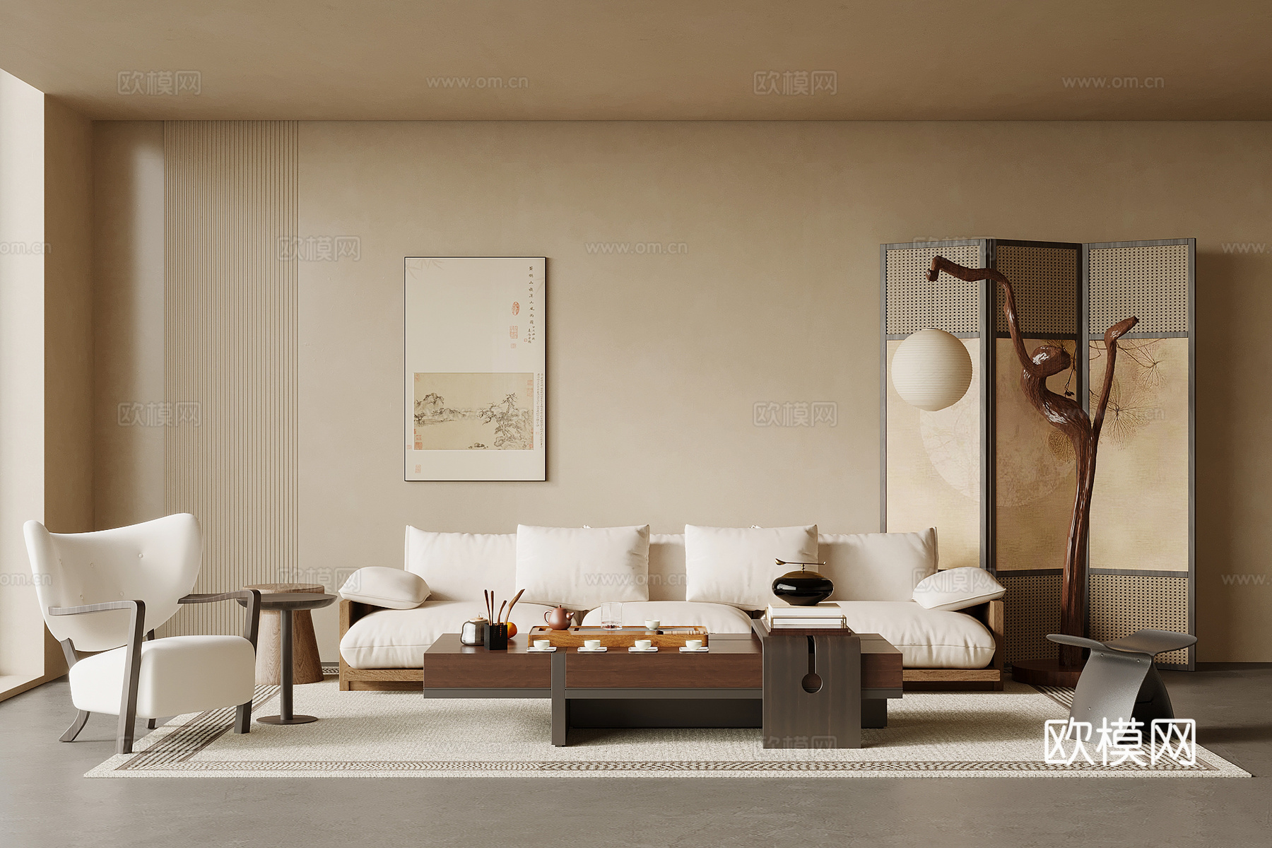 宋式风沙发茶几组合su模型