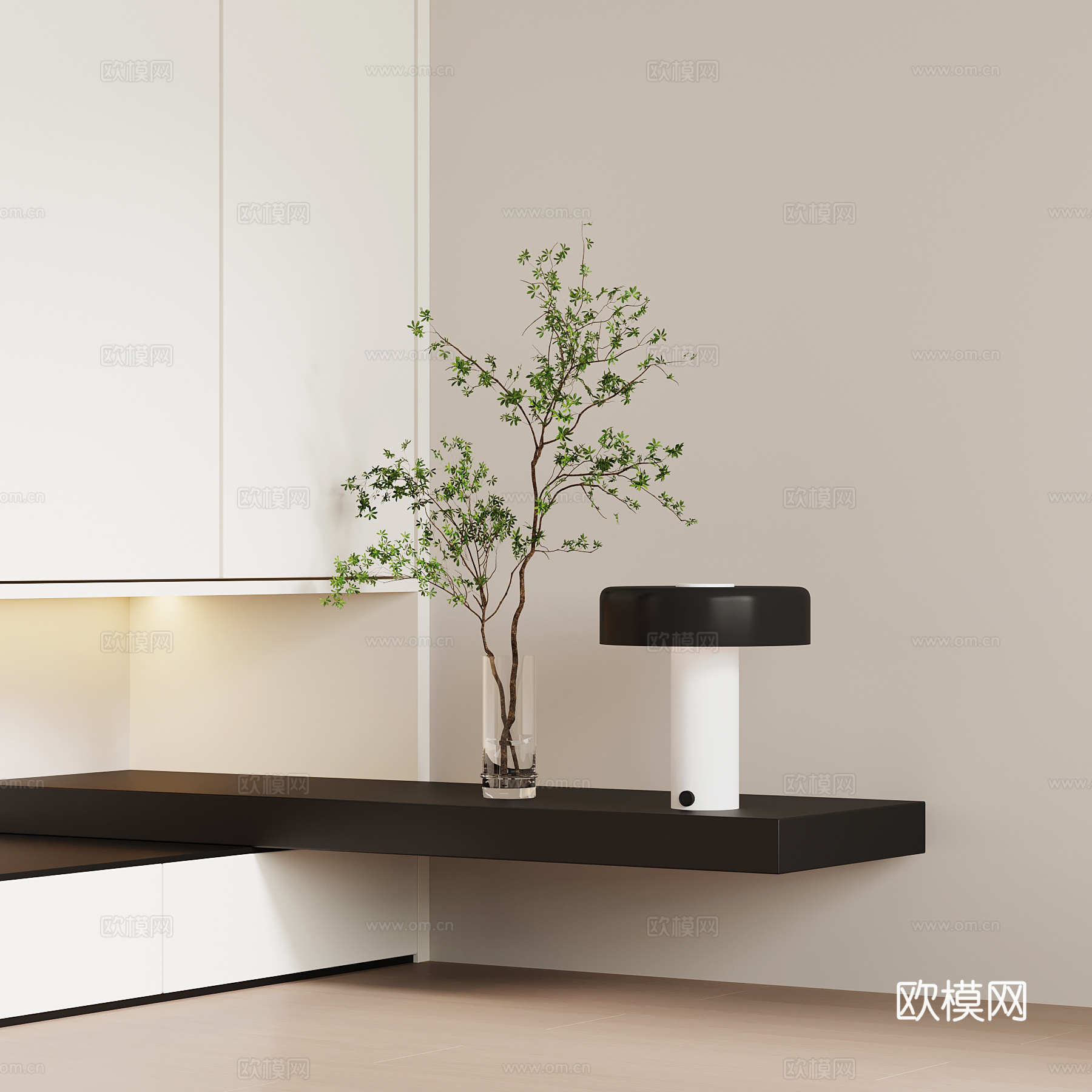 现代床头柜 床头摆件su模型