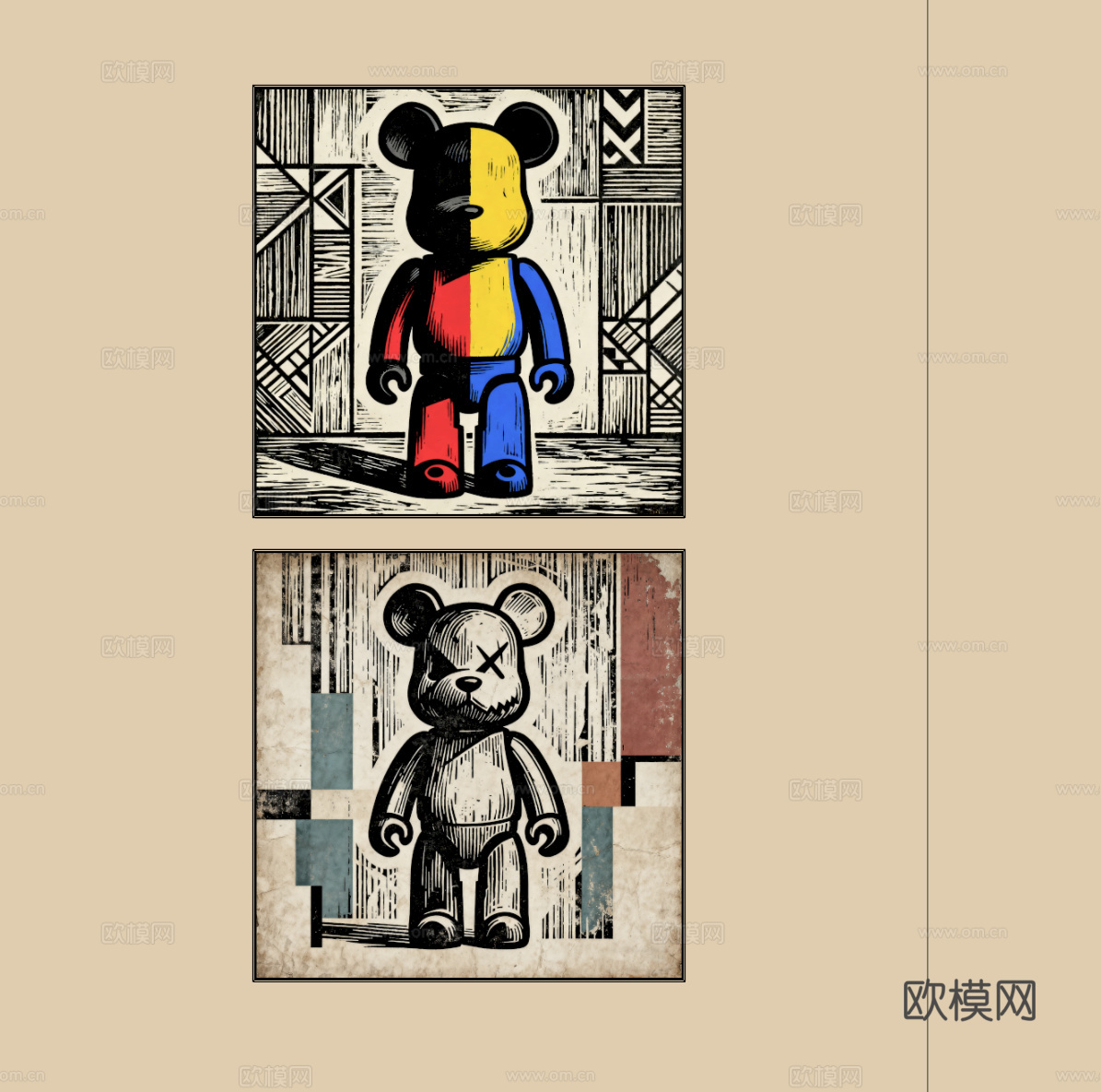 现代抽象卡通挂画组合su模型