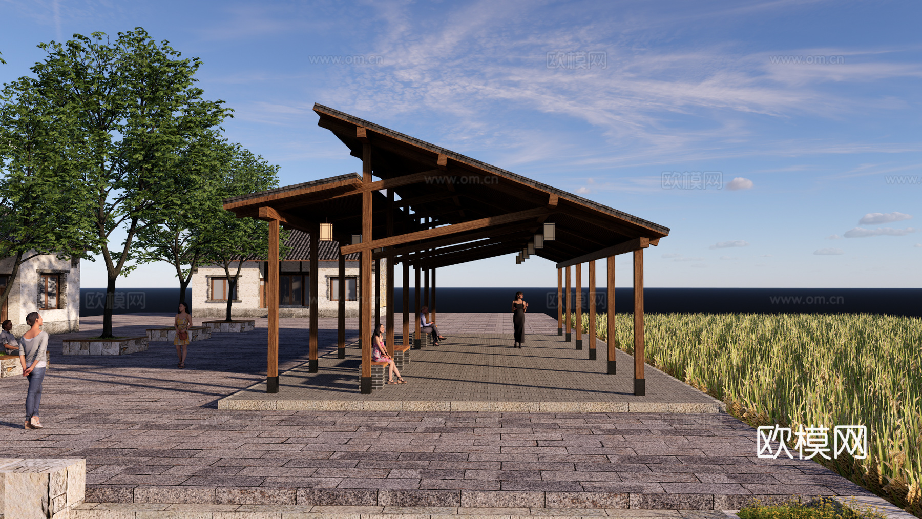 新中式景观廊架su模型