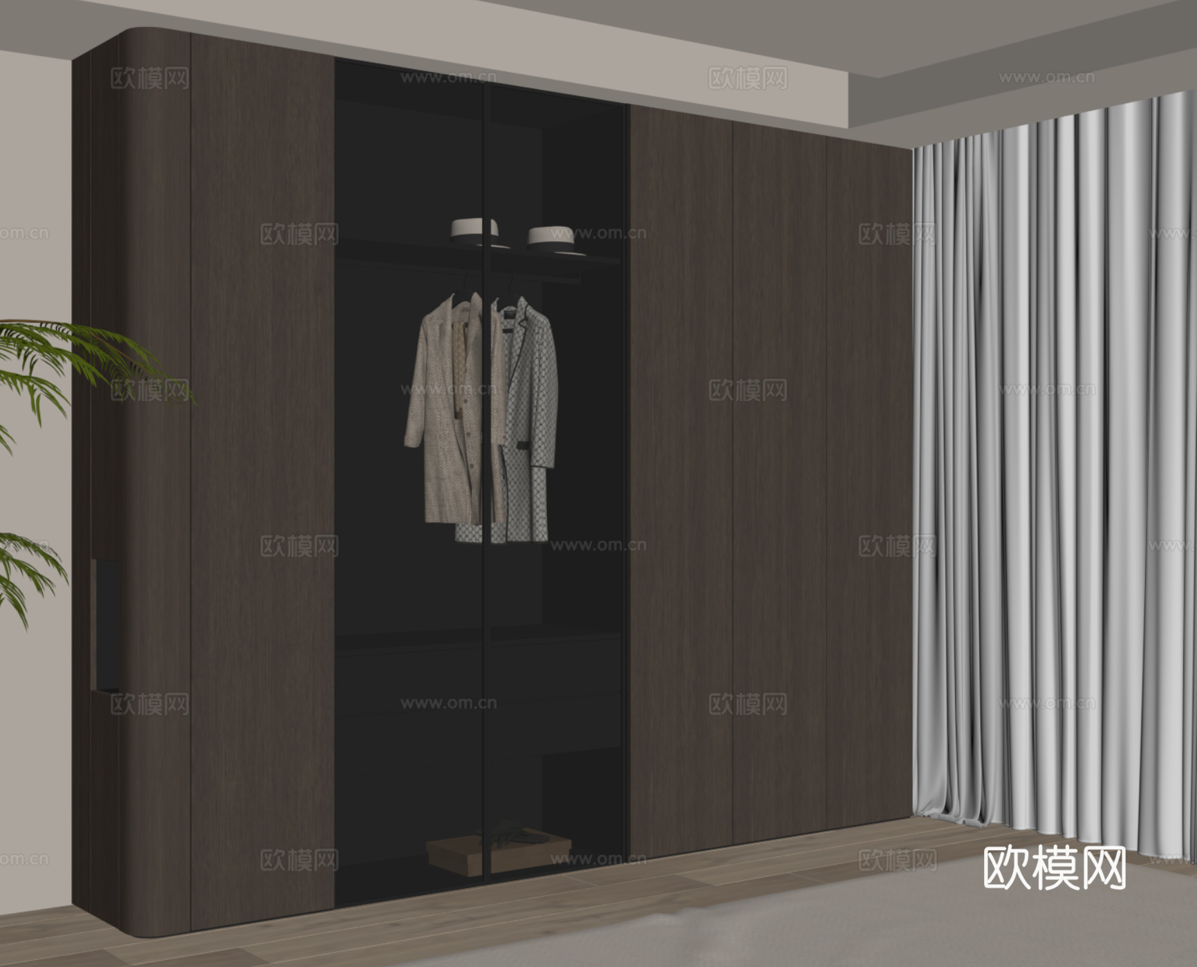 现代意式衣柜su模型