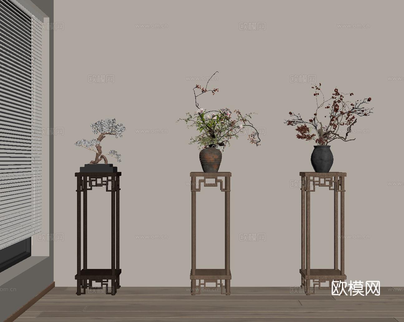 新中式花架 花瓶su模型