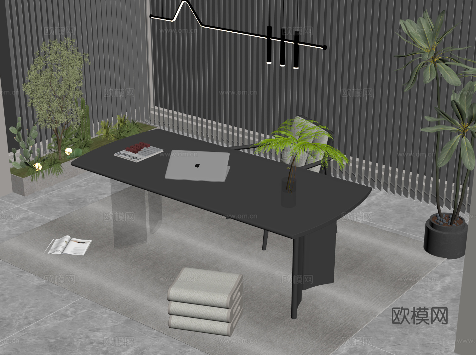 现代简约书桌椅 办公桌椅su模型