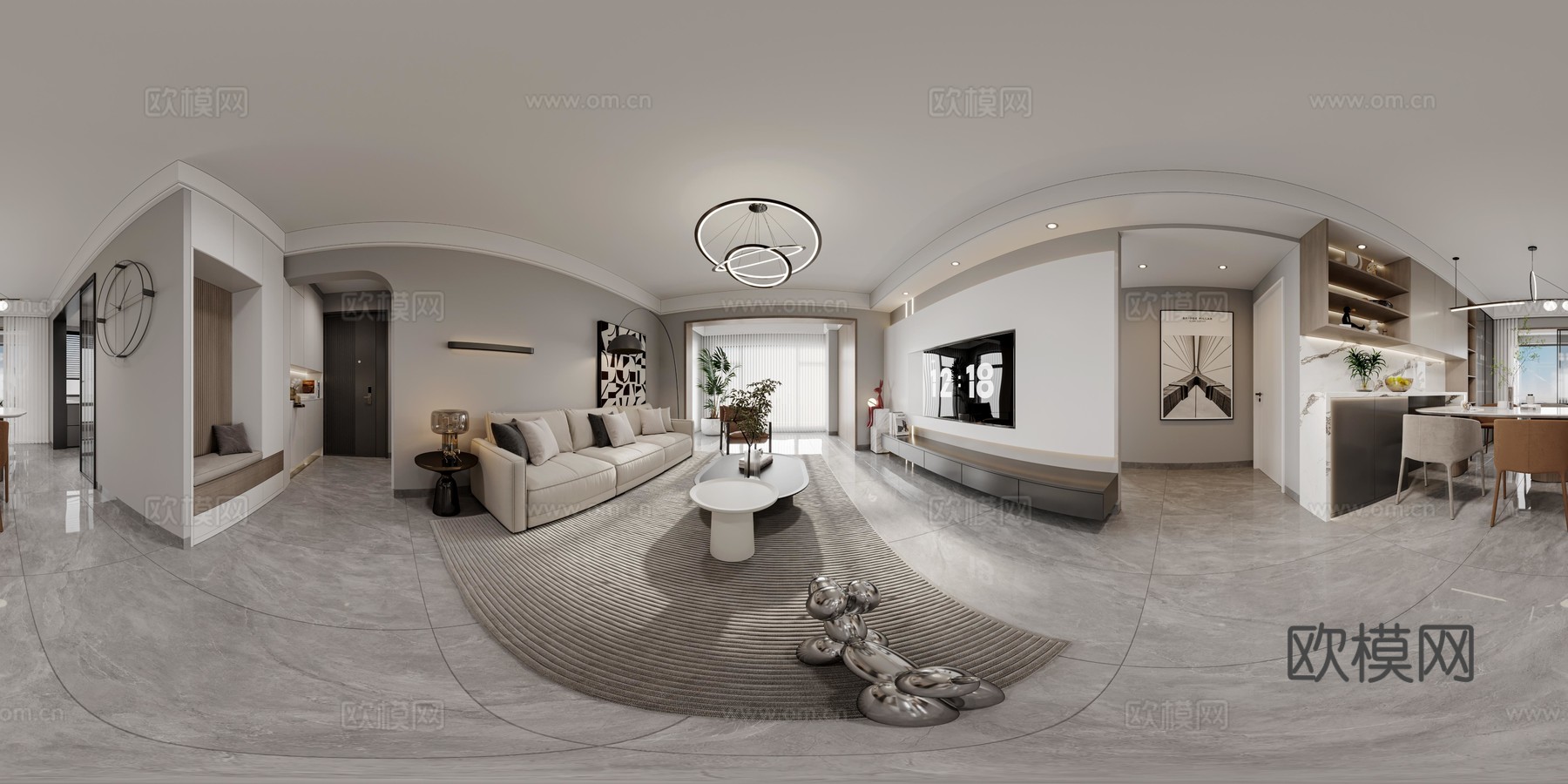 轻奢大平层 样板间 最新全套施工图 效果图合集cad施工图下载（渲染图1）