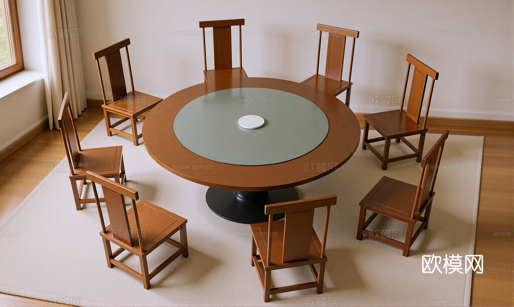 新中式餐桌椅su模型
