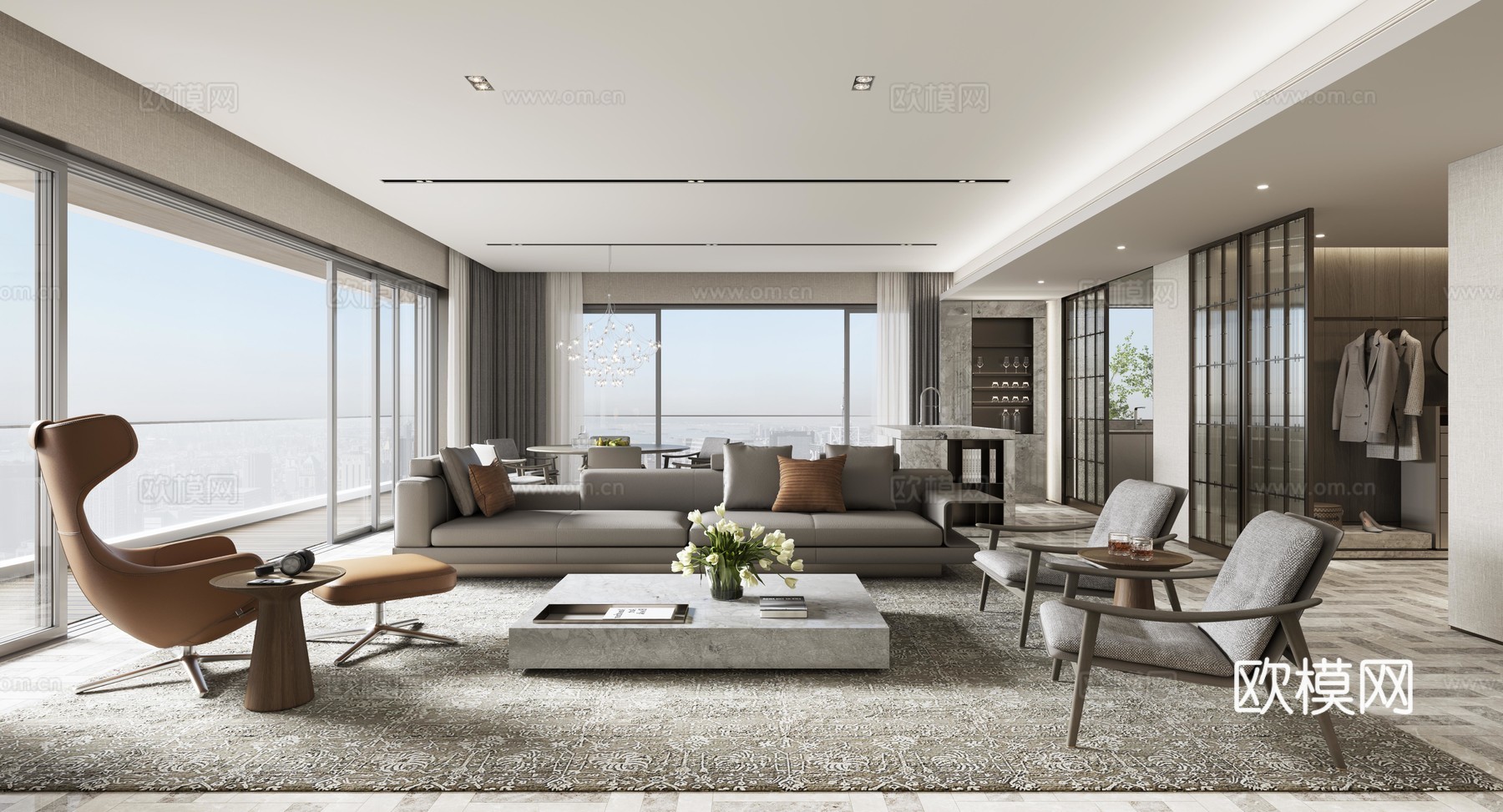 轻奢大平层 样板间 最新全套施工图 效果图合集cad施工图