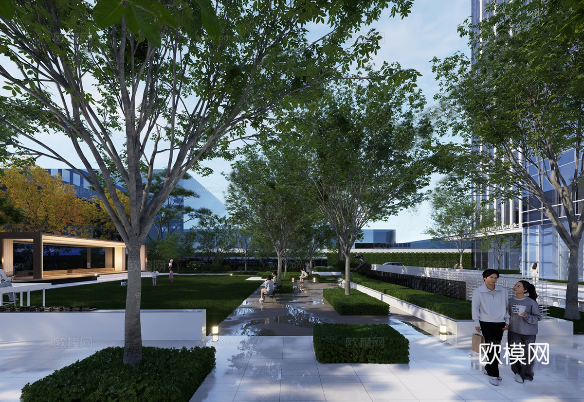 现代公园景观 林下空间 户外座椅su模型