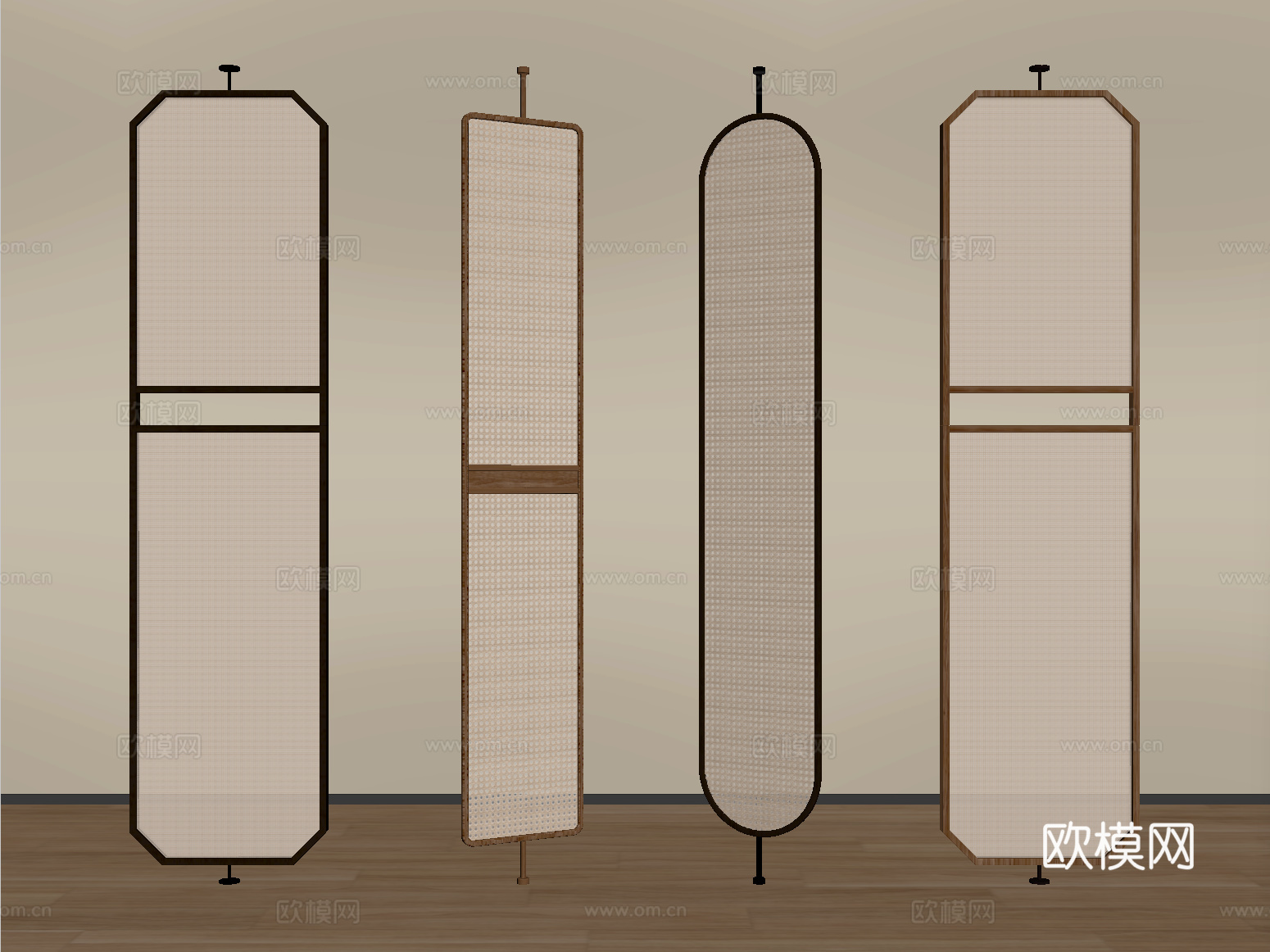 侘寂屏风 藤编屏风 屏风隔断su模型