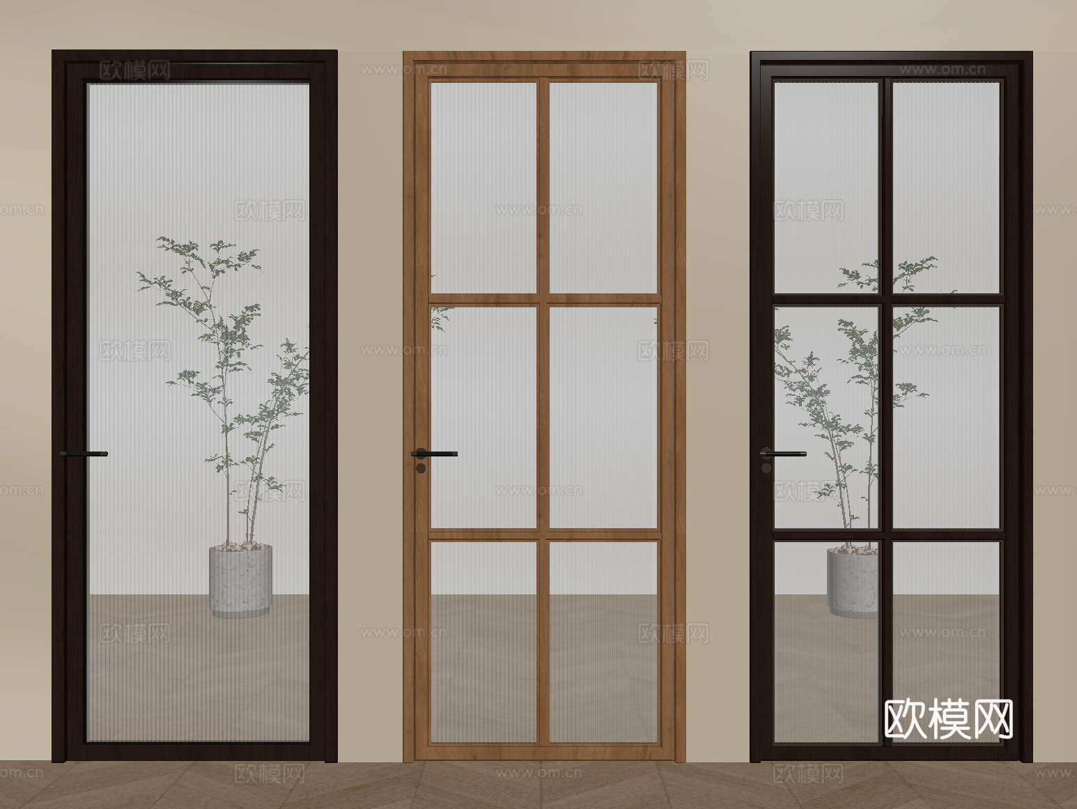 现代玻璃门组合 单开门 厨卫门 长虹玻璃门su模型