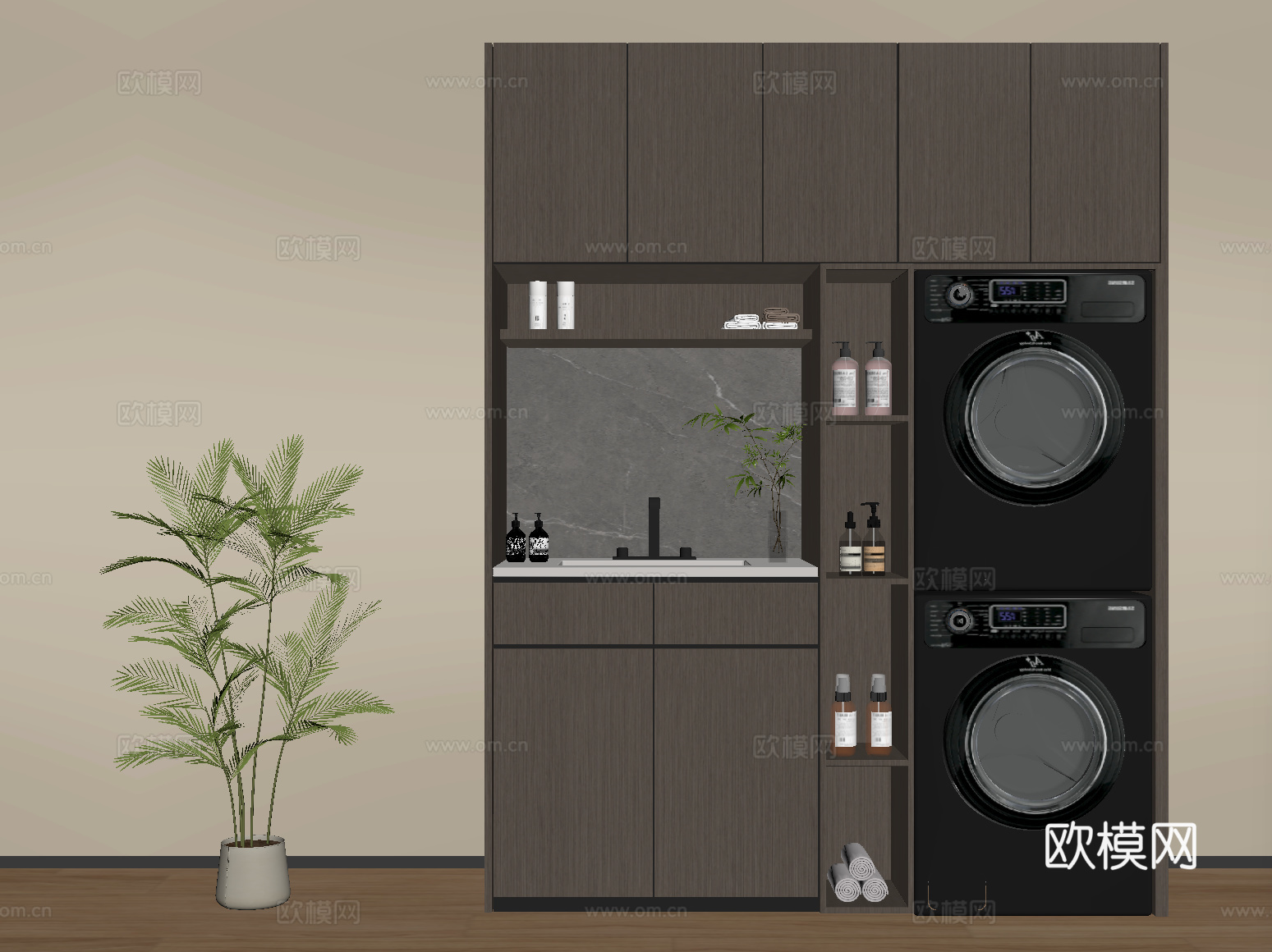 现代洗衣机柜 阳台柜 洗衣机 烘干机 卫浴用品su模型