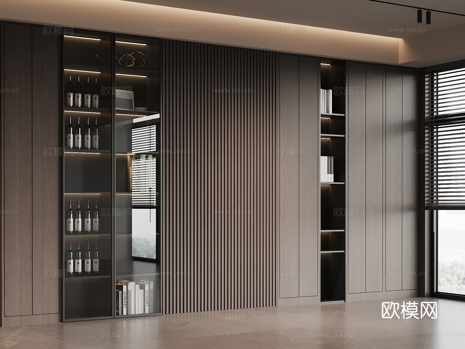 现代意式书柜 酒柜 置物柜su模型