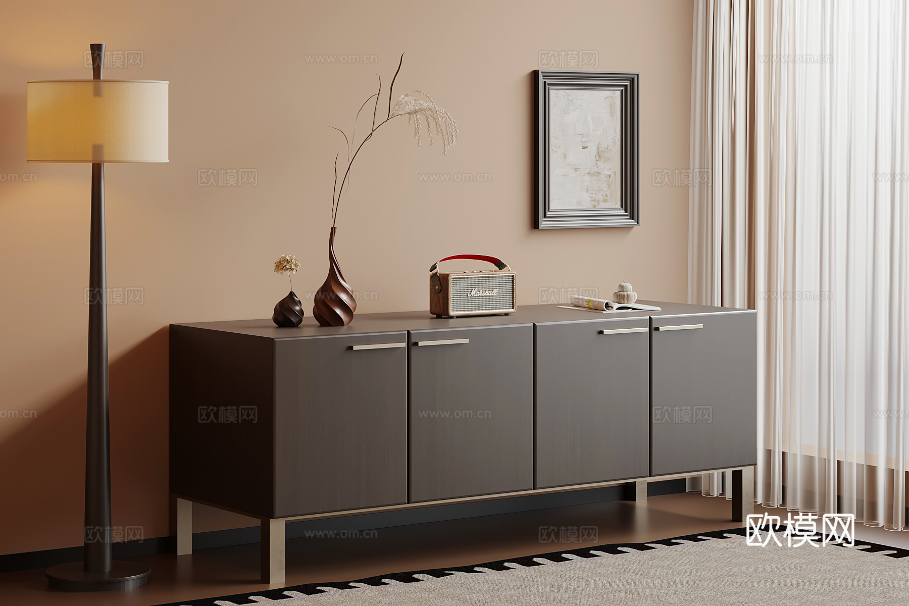 中古风玄关柜 边柜 矮柜su模型