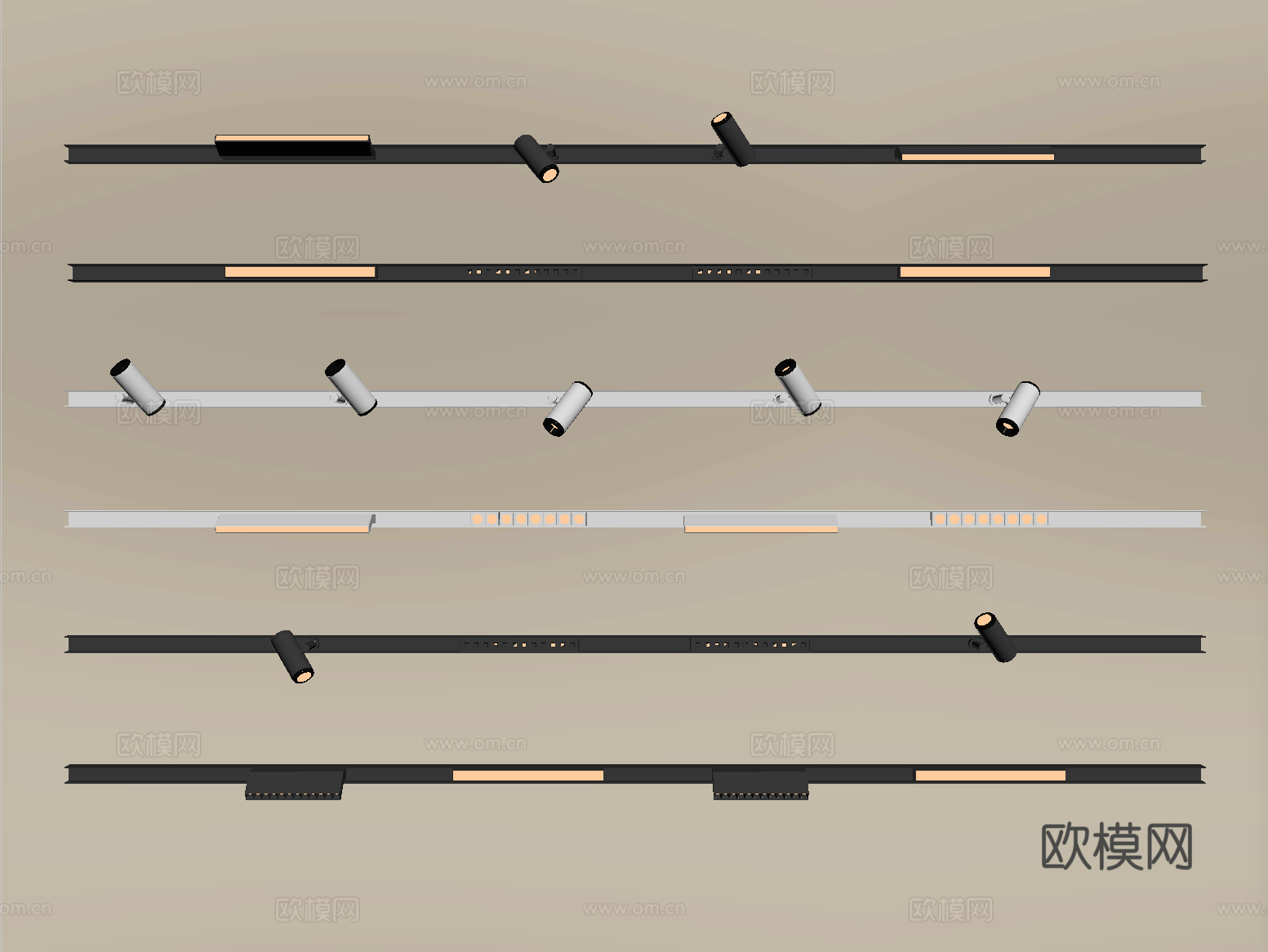 现代筒灯射灯 轨道射灯 线形射灯su模型