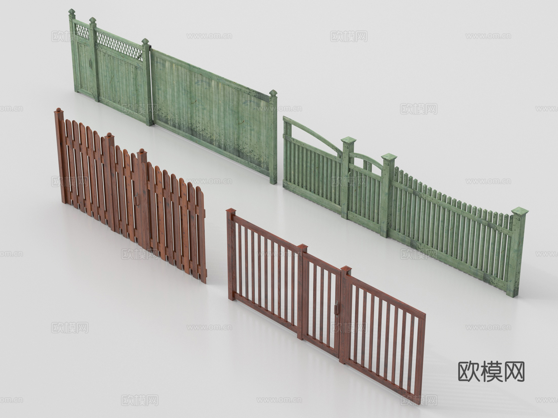 中式围栏护栏 庭院木篱笆栅栏 实木栏杆围挡 围栏防护栏su模型