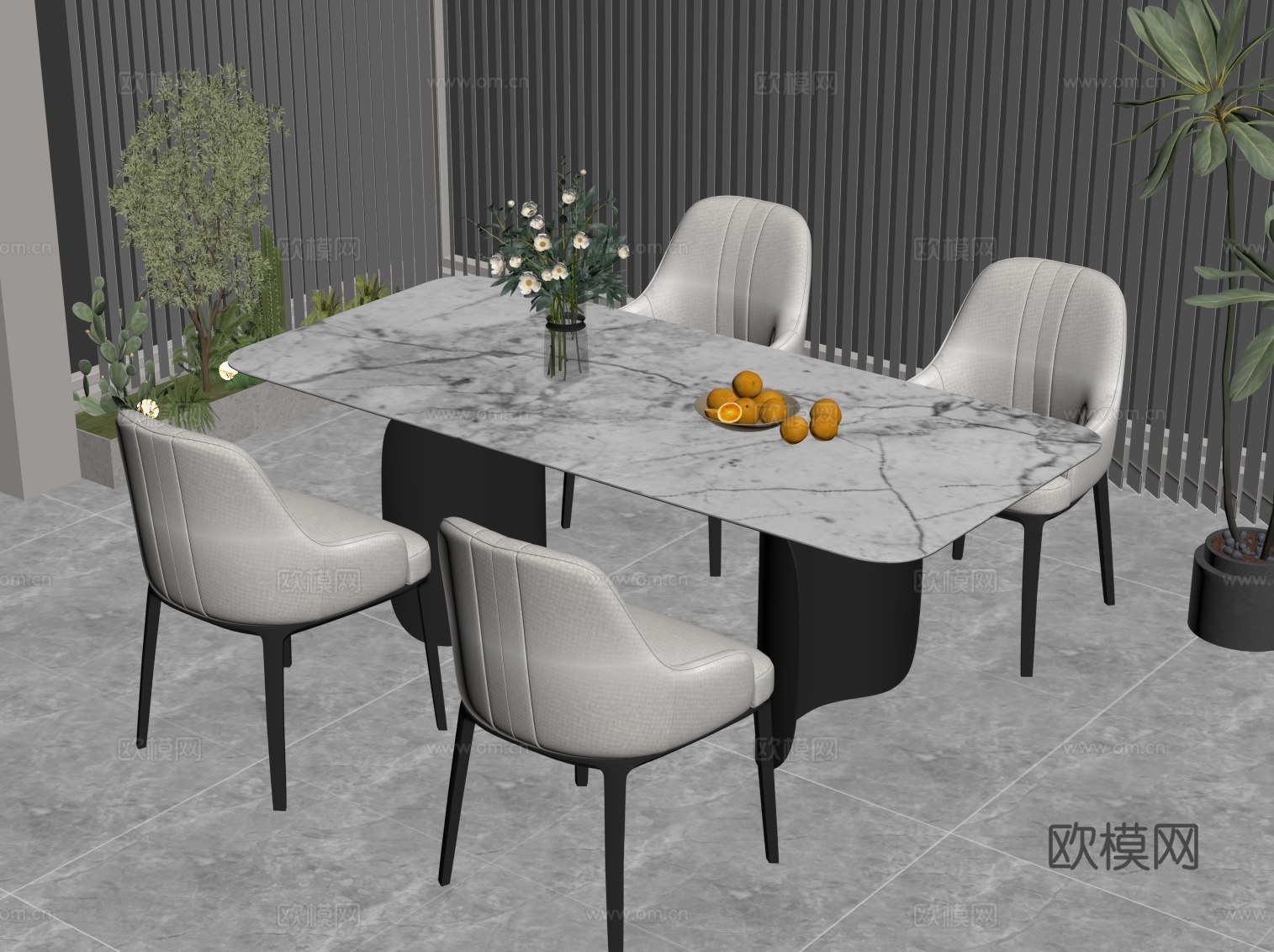 现代餐桌椅 条形餐桌su模型