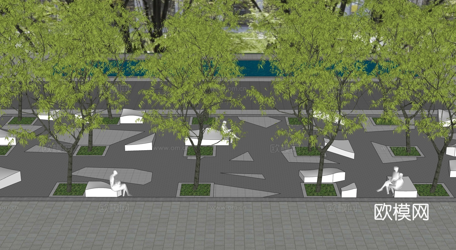 现代公园景观 林下空间 户外座椅su模型